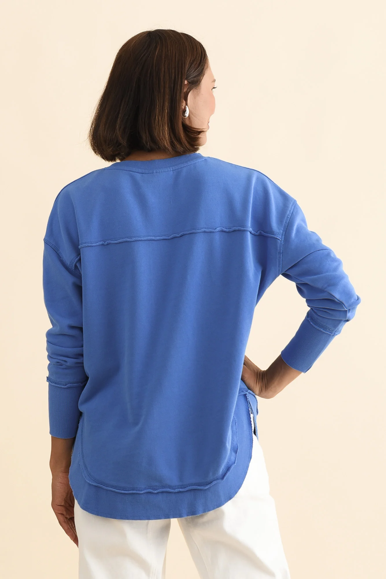 Simplified Cobalt Cotton Crewneck Sweatshirt - Image 5