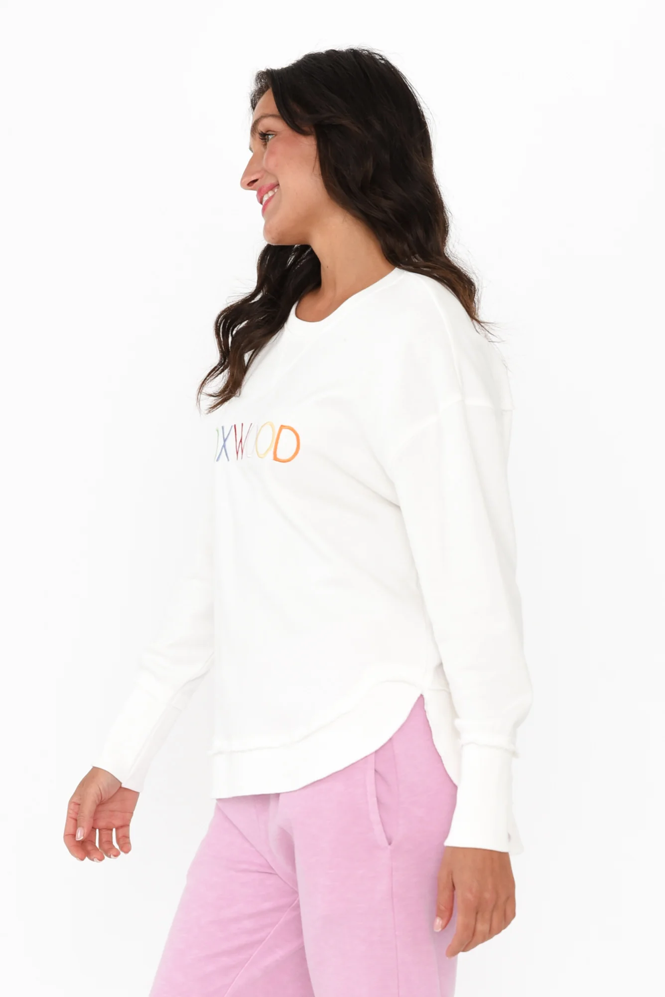 Simplified White Confetti Cotton Crewneck Sweatshirt - Image 3