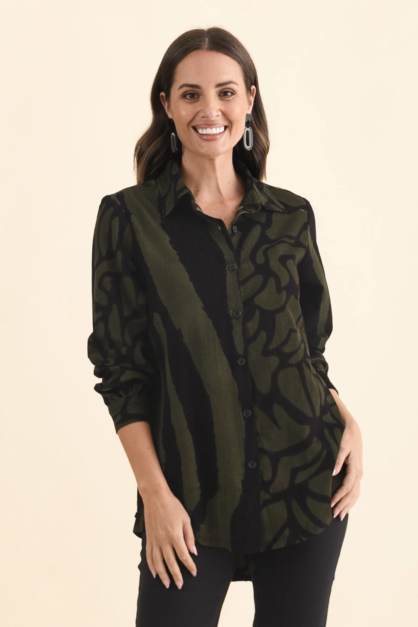 Sirah Olive Stripe Cotton Shirt