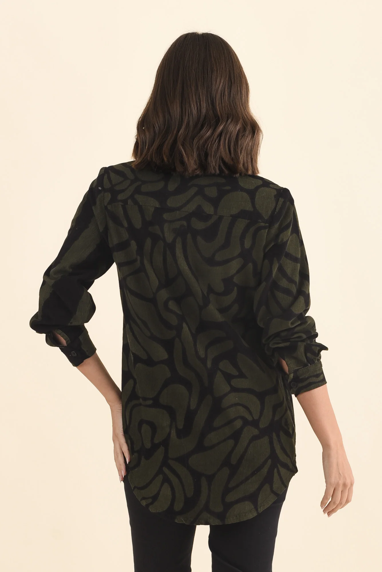 Sirah Olive Stripe Cotton Shirt - Image 4