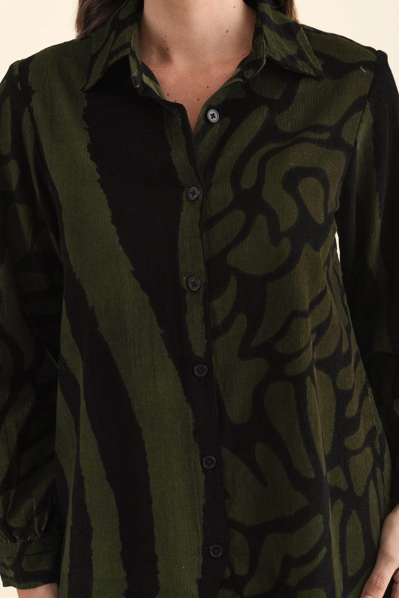 Sirah Olive Stripe Cotton Shirt - Image 5