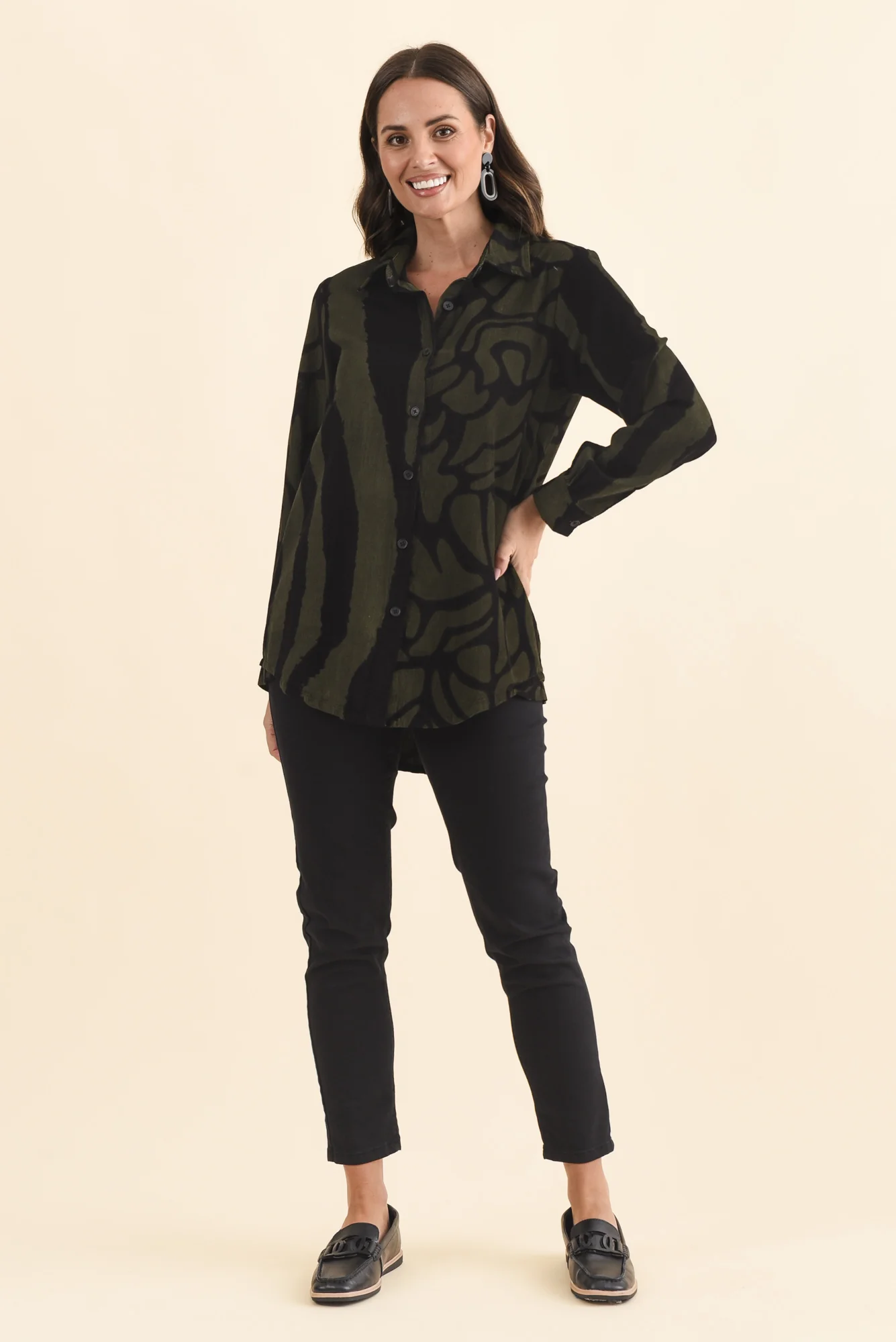 Sirah Olive Stripe Cotton Shirt - Image 6