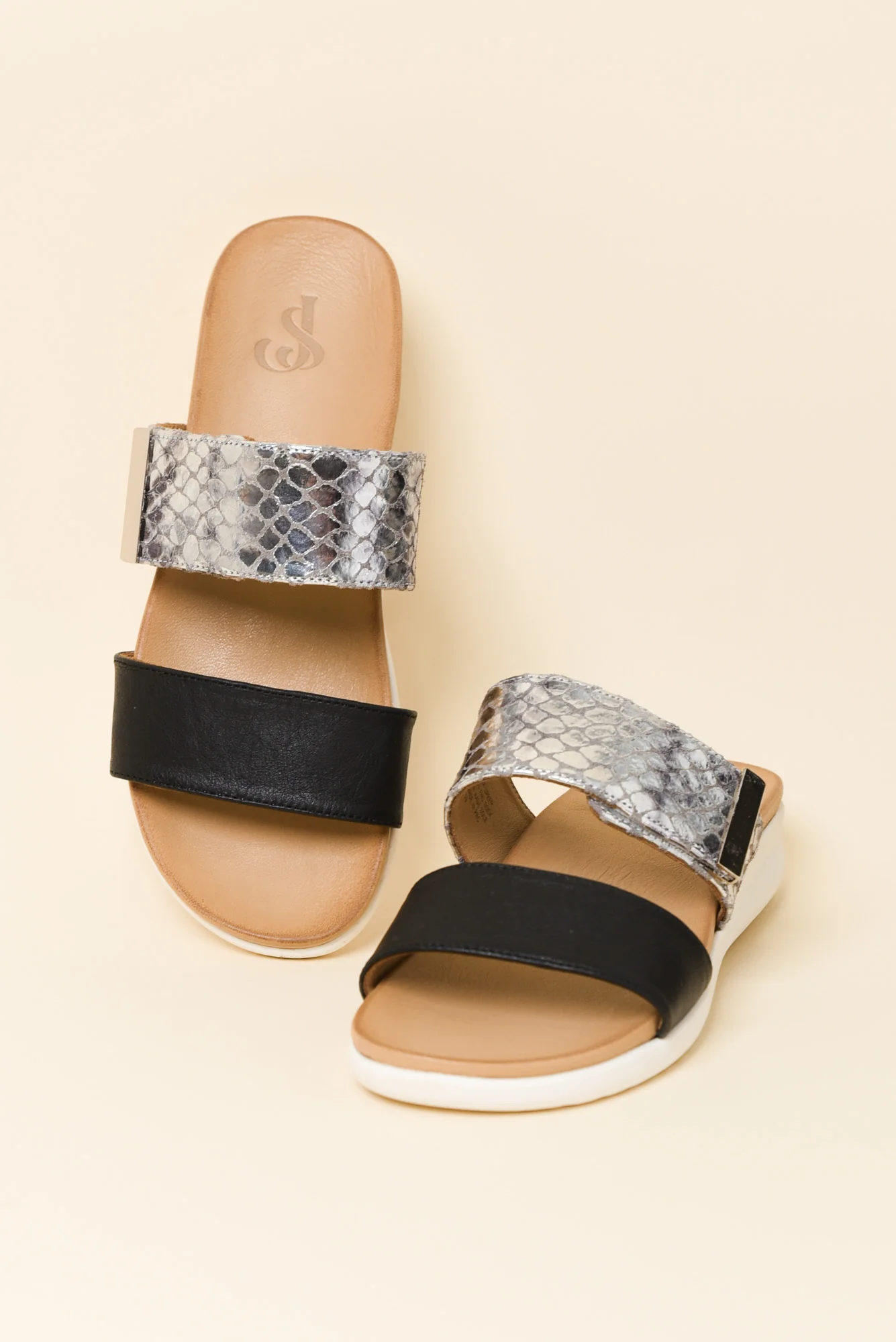 Snap Black Snake Leather Velcro Slide - Image 2