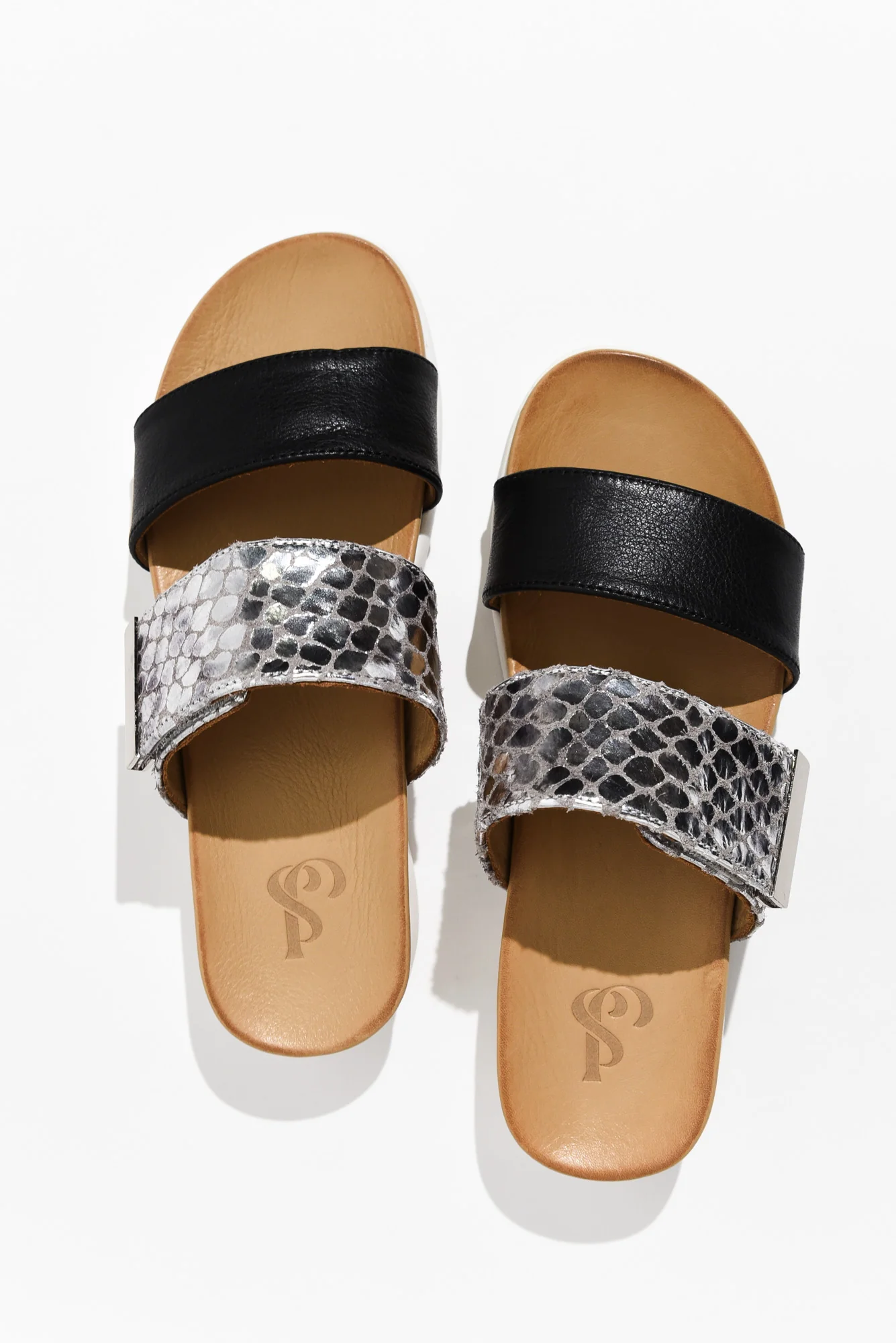 Snap Black Snake Leather Velcro Slide - Image 3