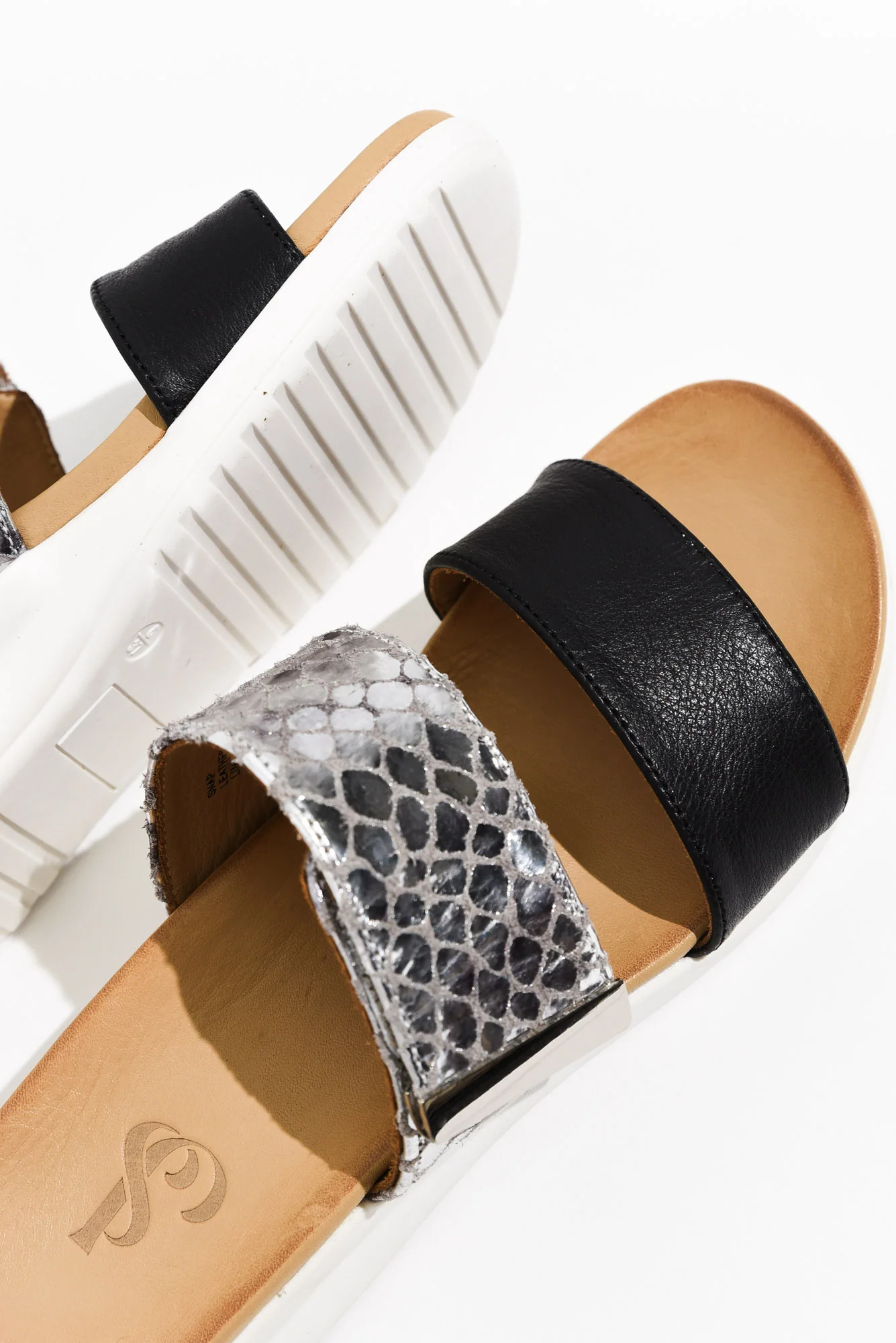 Snap Black Snake Leather Velcro Slide - Image 4
