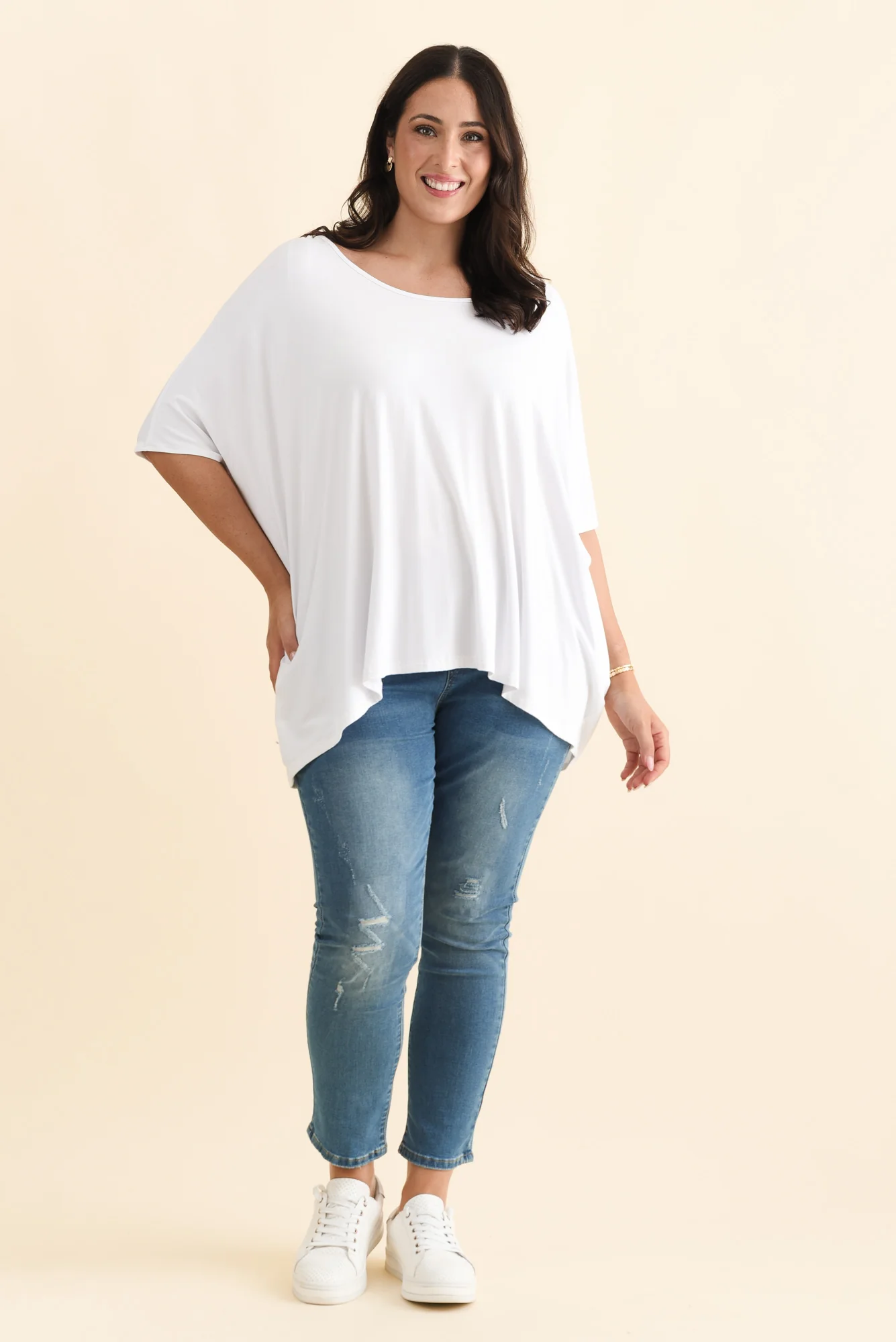 Sorronda White Bamboo Batwing Top - Image 7