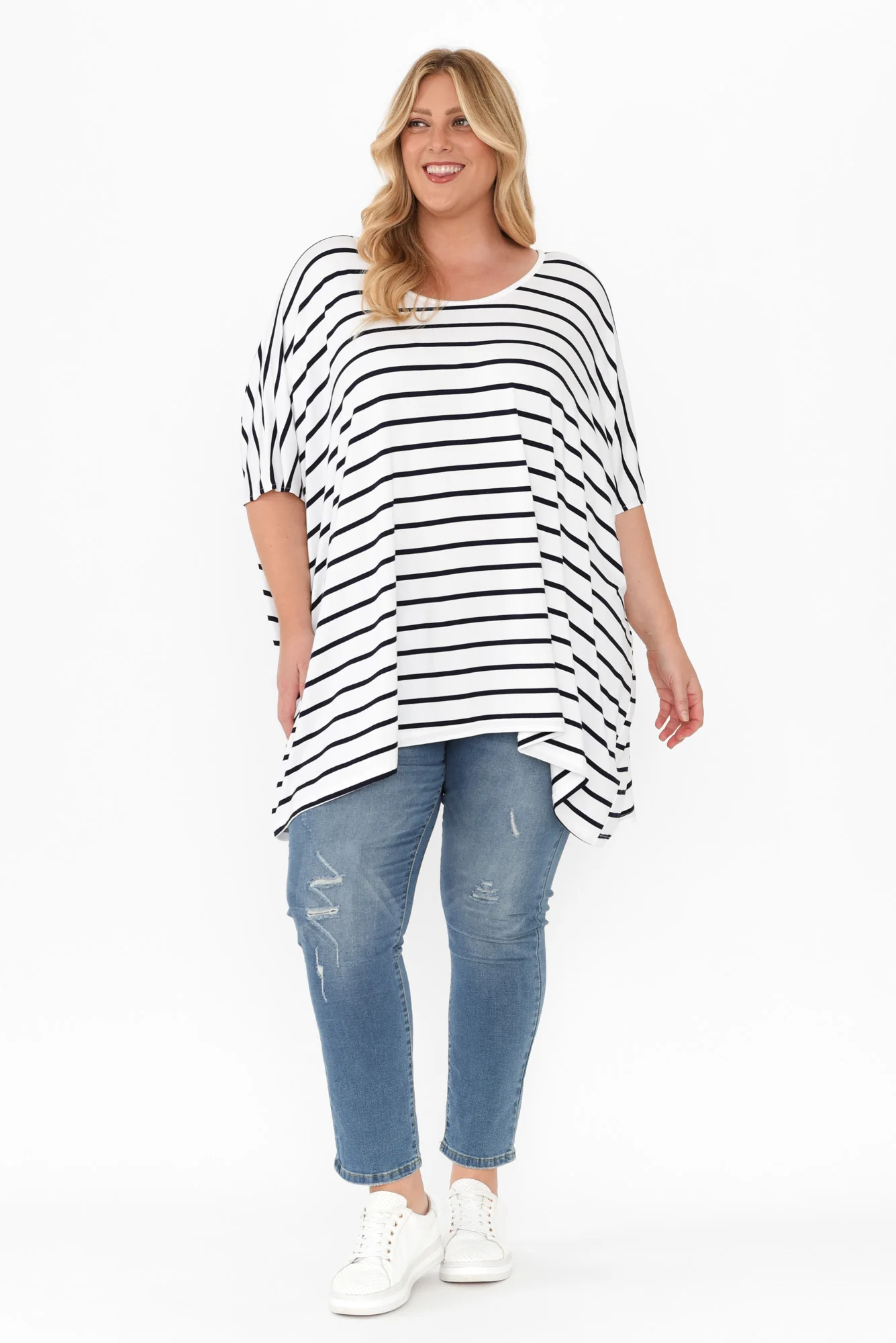 Sorronda White Stripe Bamboo Batwing Top - Image 14