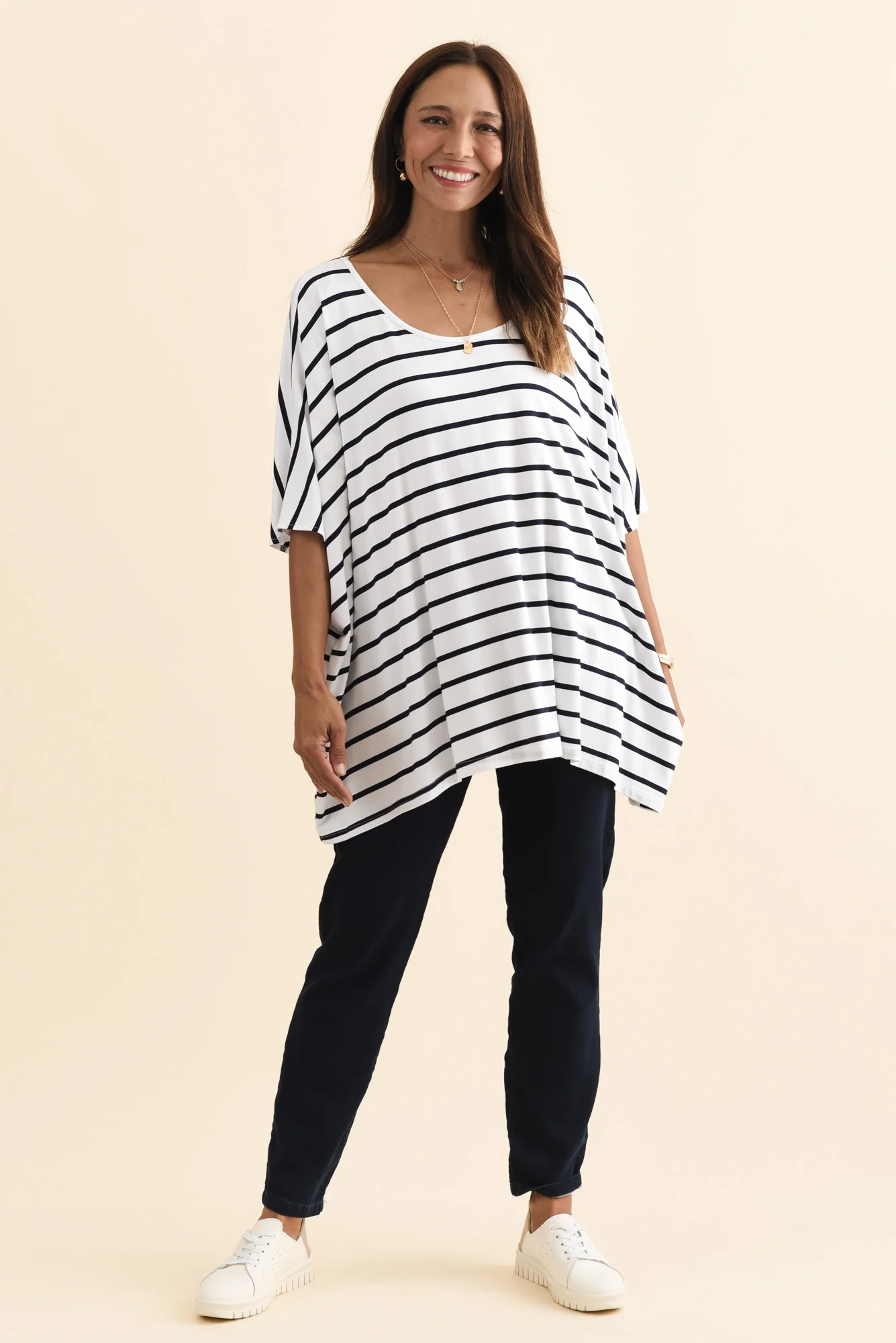 Sorronda White Stripe Bamboo Batwing Top - Image 4
