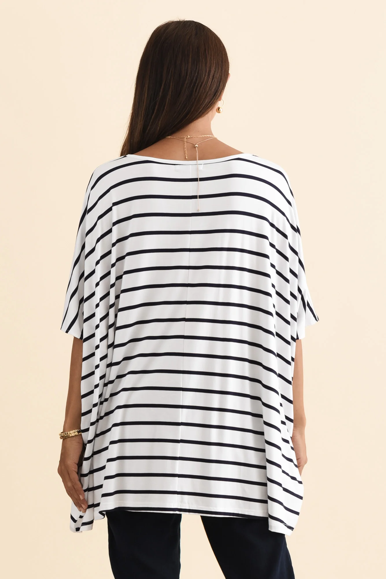 Sorronda White Stripe Bamboo Batwing Top - Image 6