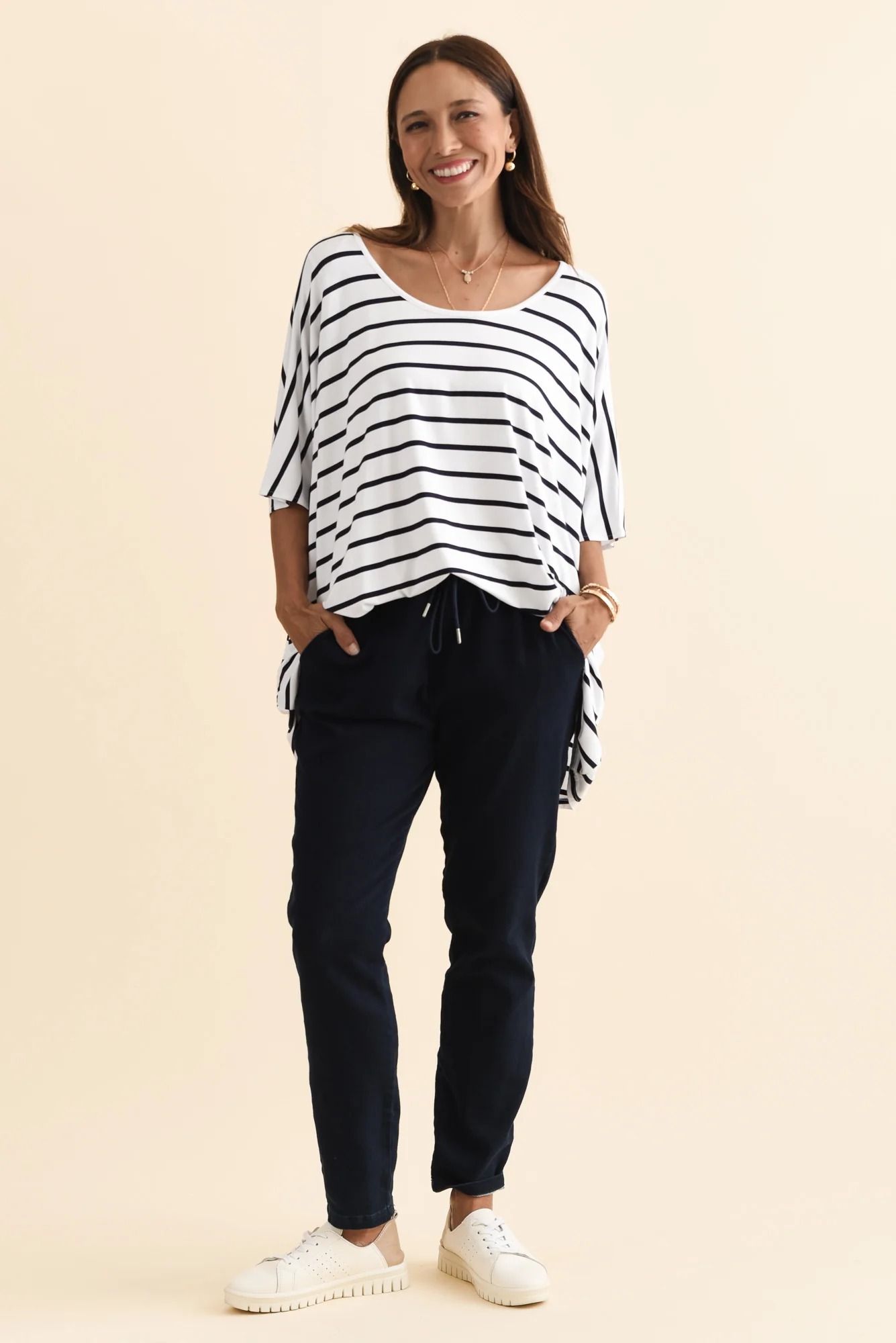 Sorronda White Stripe Bamboo Batwing Top - Image 8