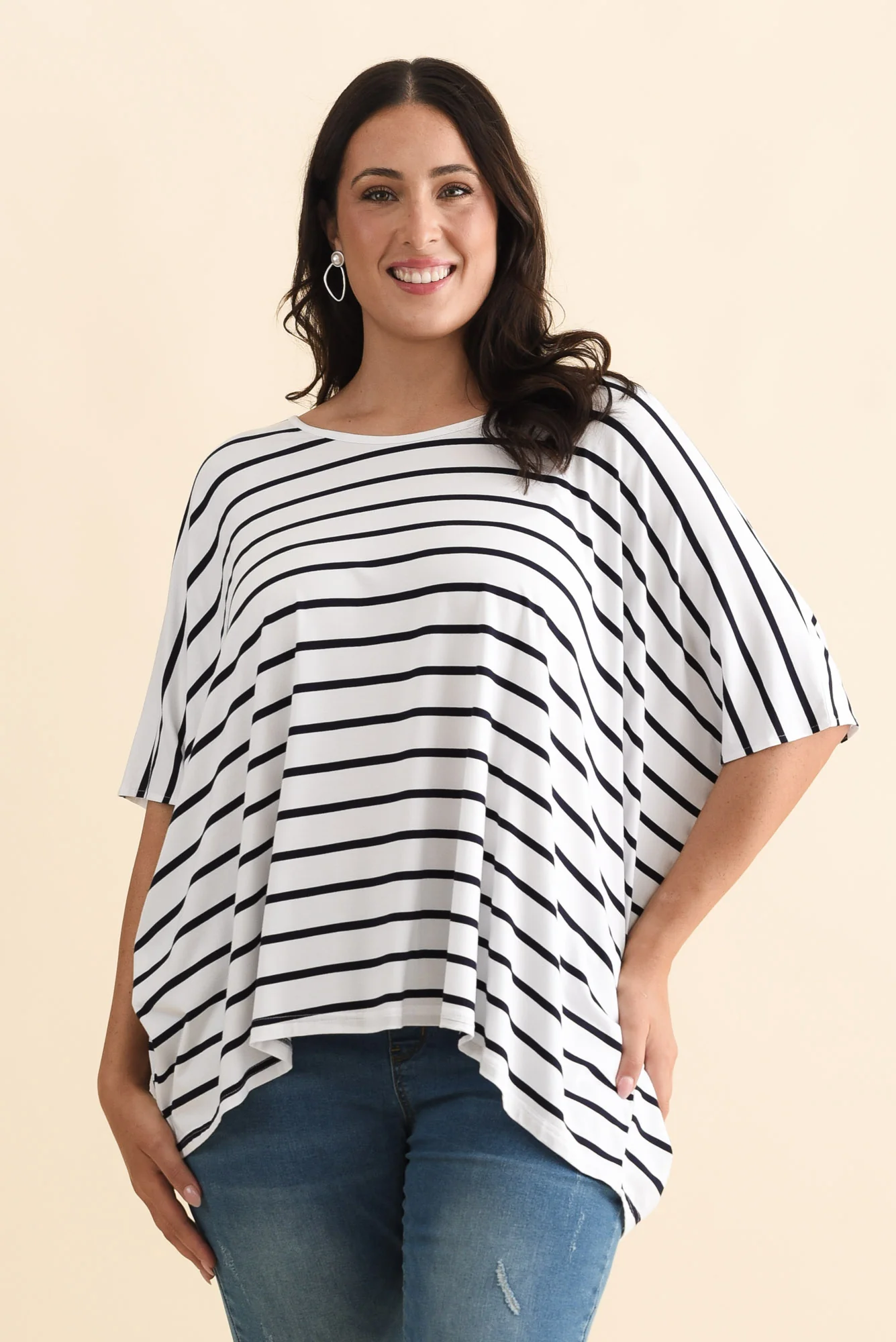 Sorronda White Stripe Bamboo Batwing Top - Image 9