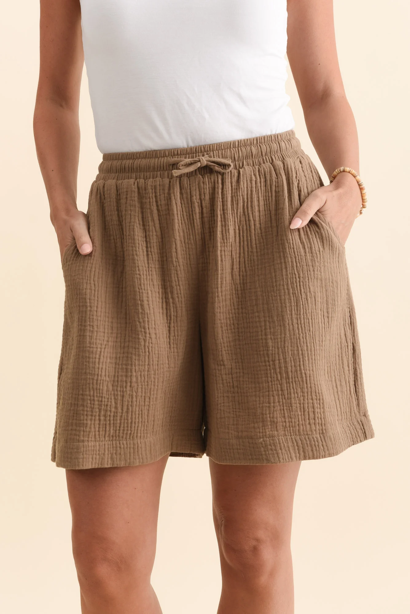 Spencer Mocha Cotton Cheesecloth Shorts - Image 5