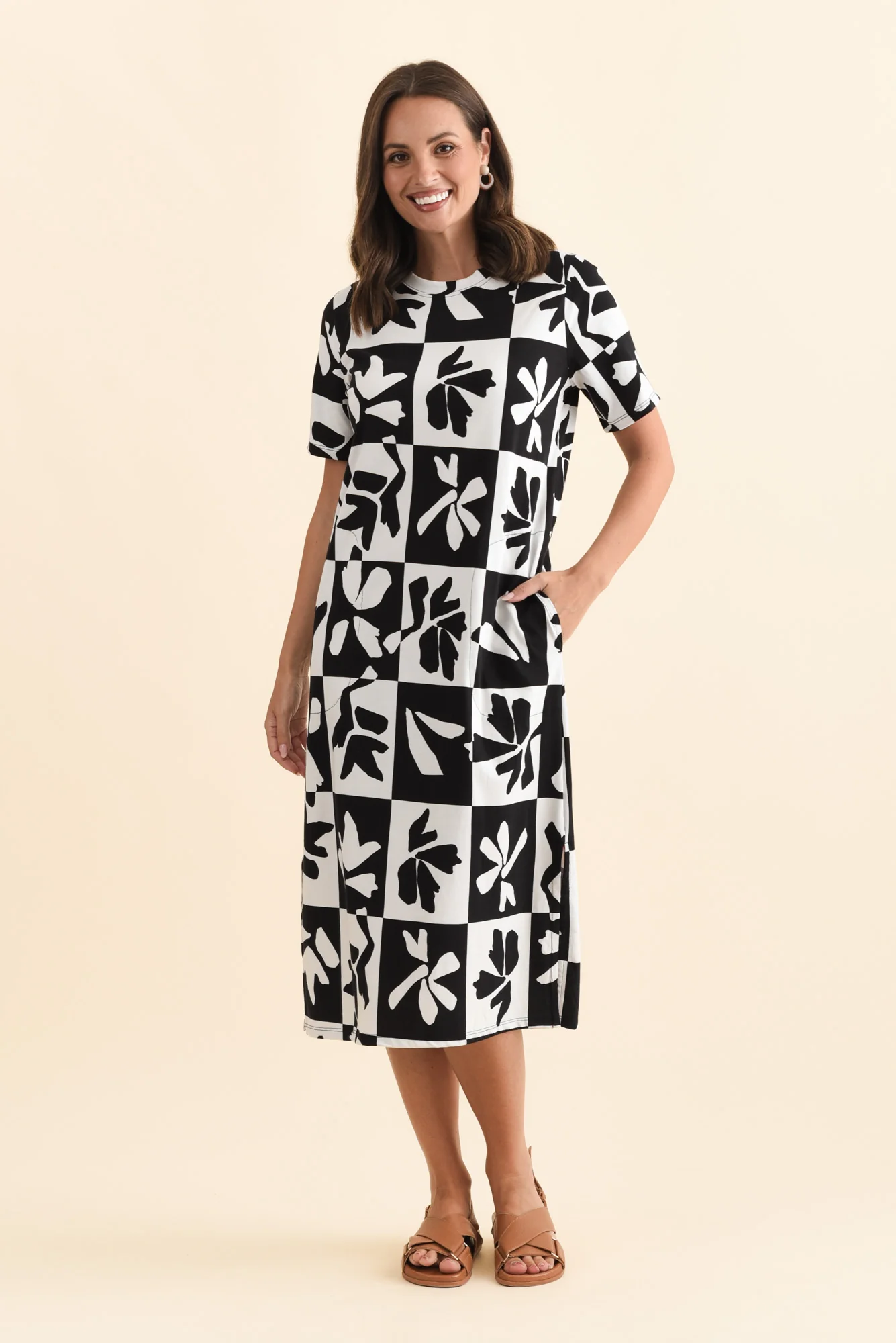 Splice Black Leaf Cotton Tee Dress - Image 2