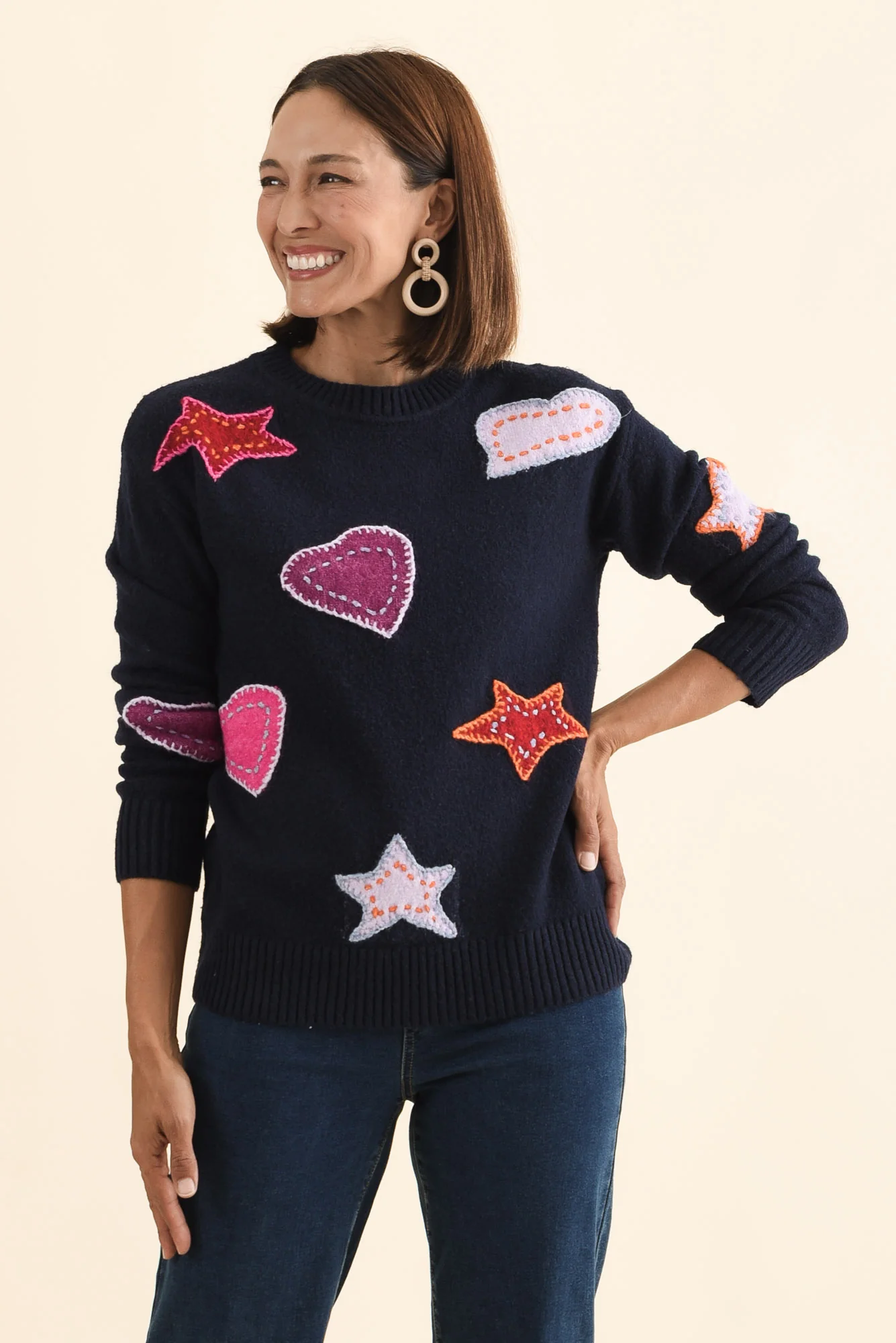 Starla Navy Patchwork Knit Jumper