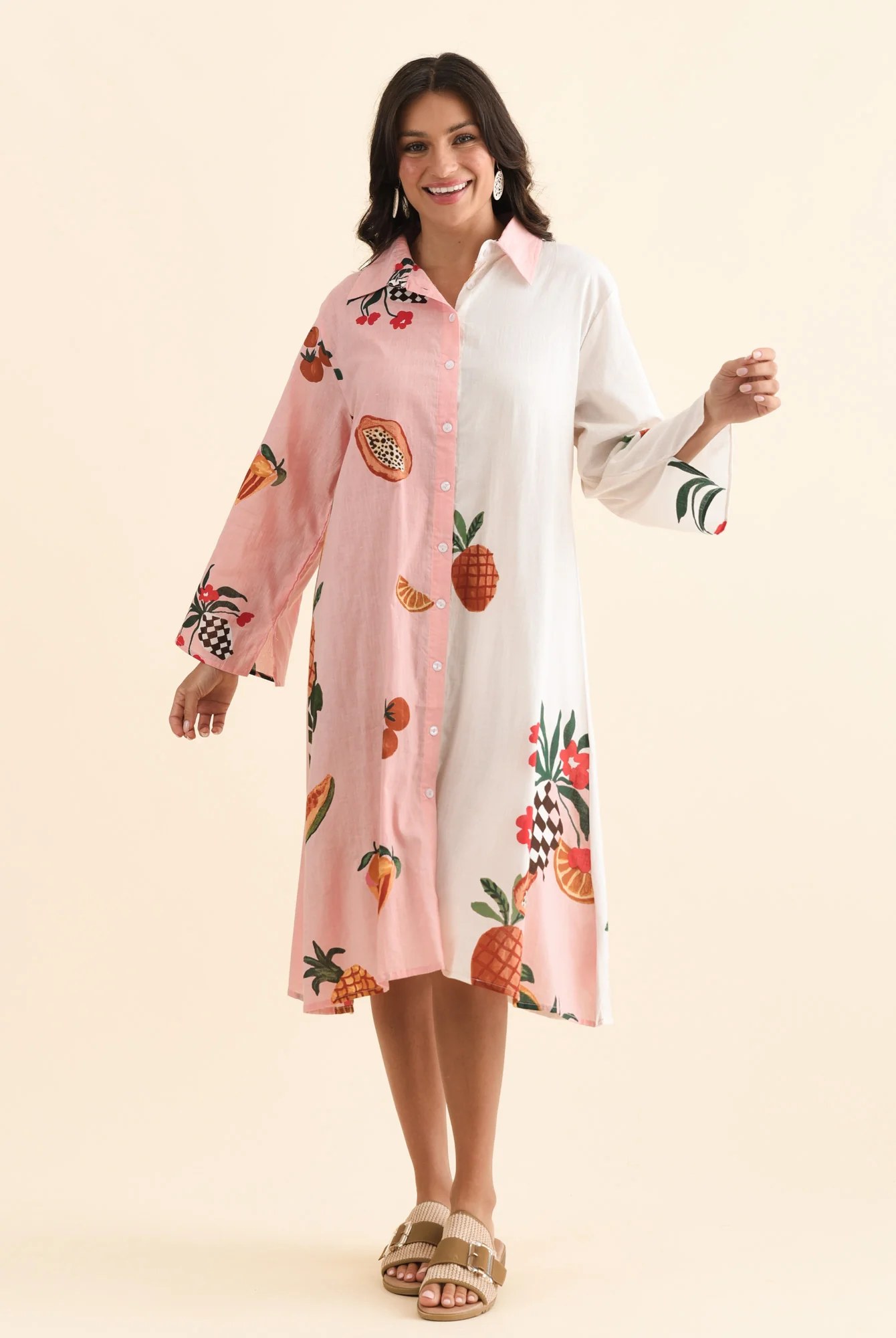 Stella Pink Fruity Cotton Shirt Dress - Image 2