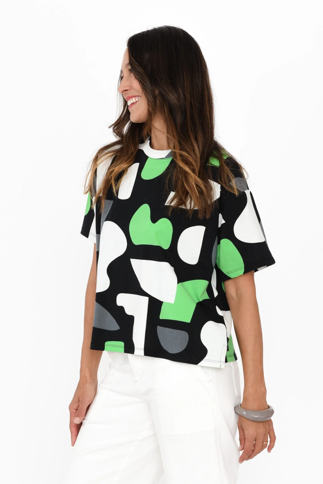 Stijl Green Abstract Cotton Tee - Image 3