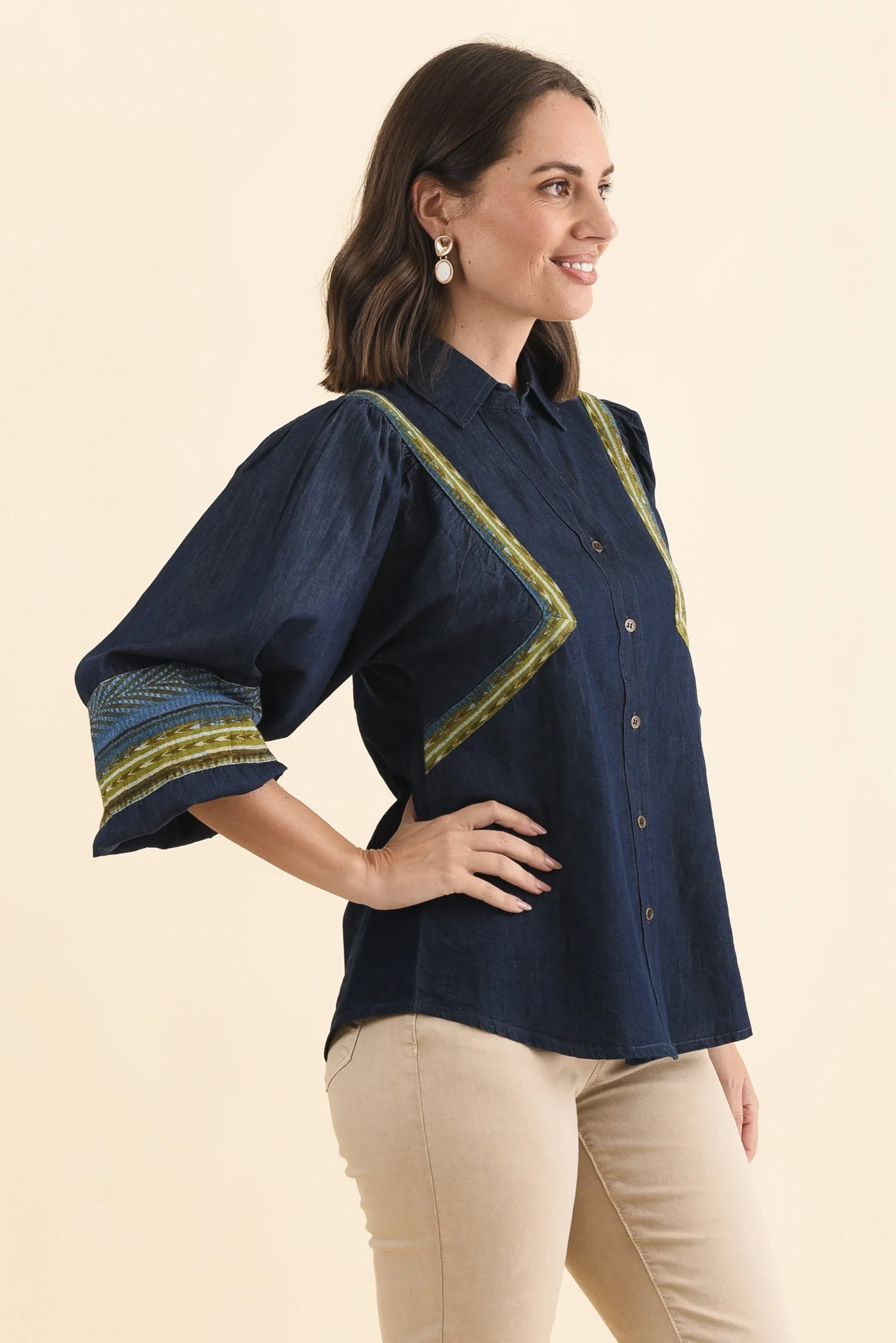 Stiles Blue Denim Puff Sleeve Top - Image 3
