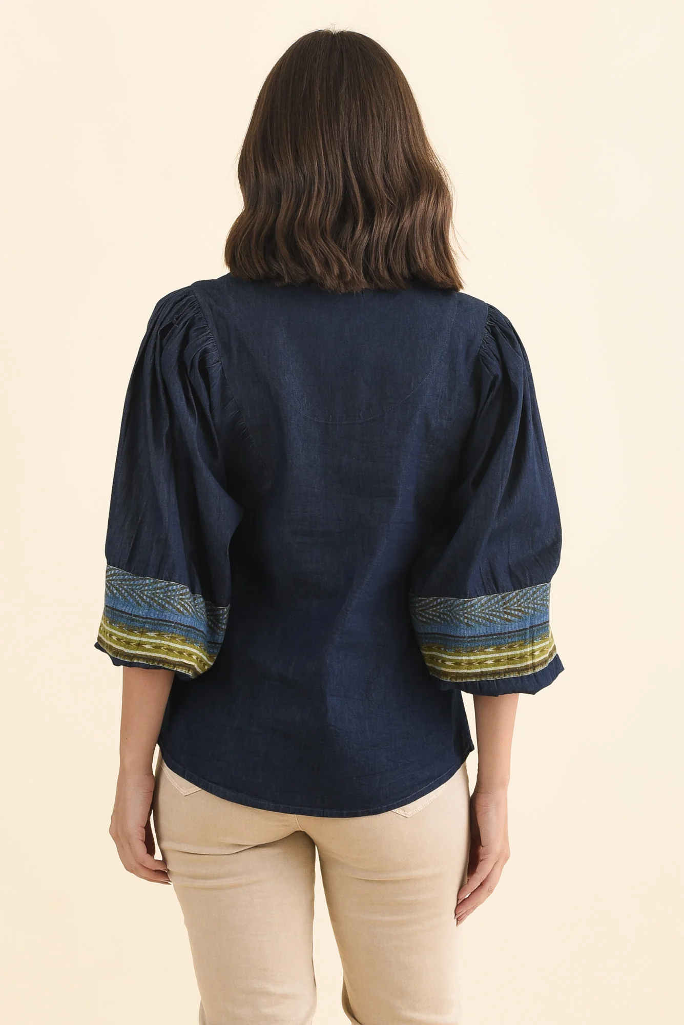 Stiles Blue Denim Puff Sleeve Top - Image 4