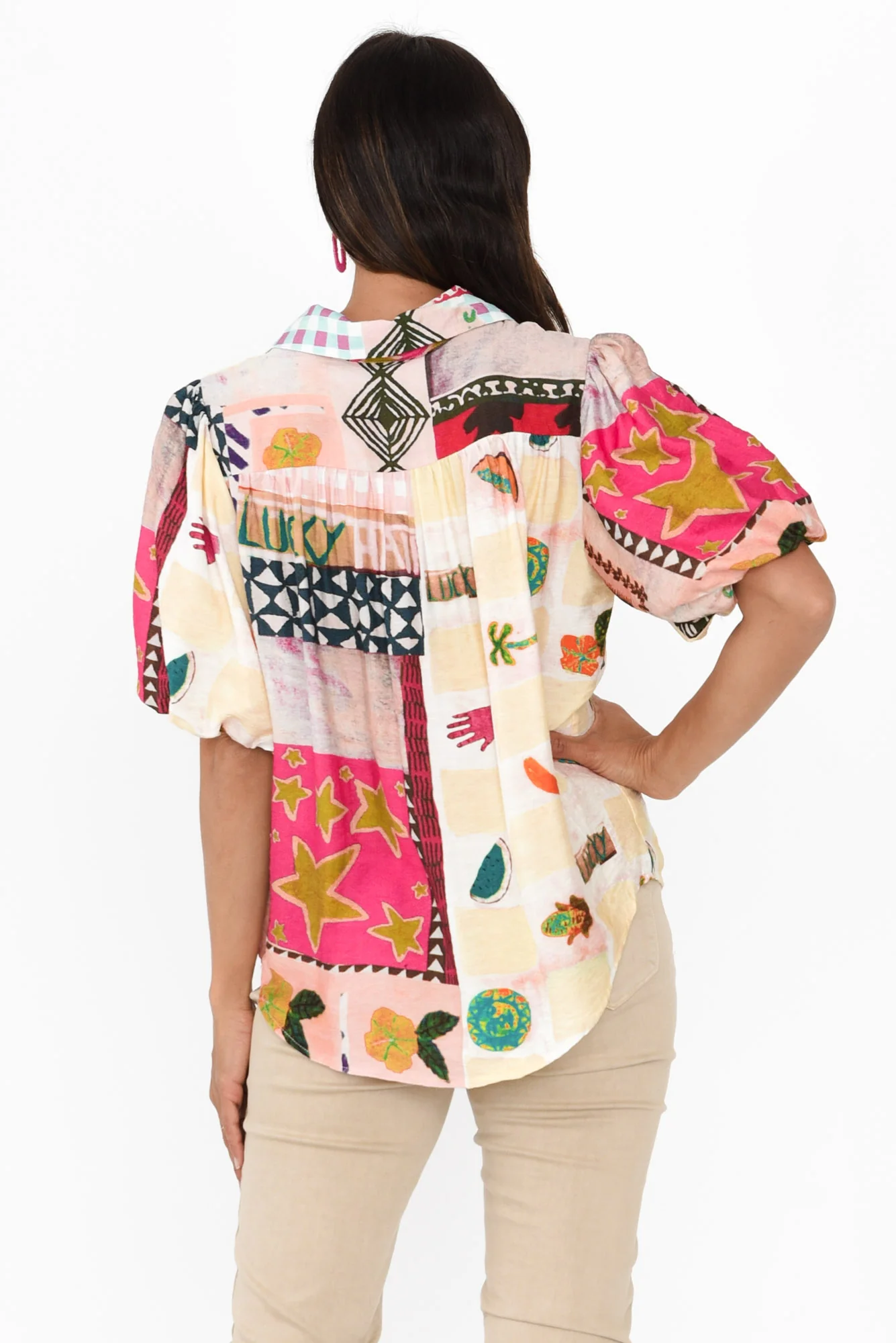Surat Pink Tile Cotton Linen Shirt - Image 4