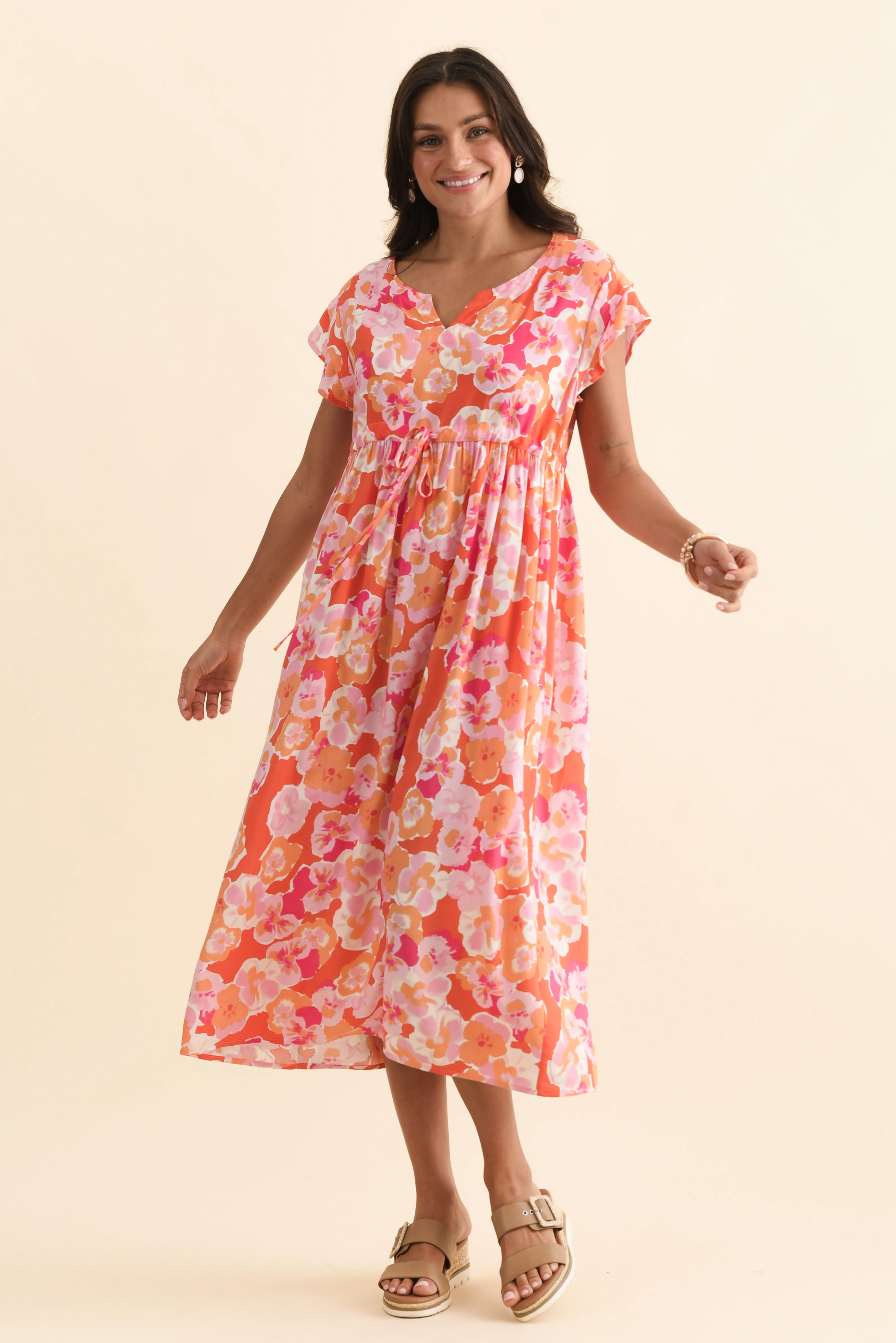 Suzette Orange Floral Midi Dress - Image 2