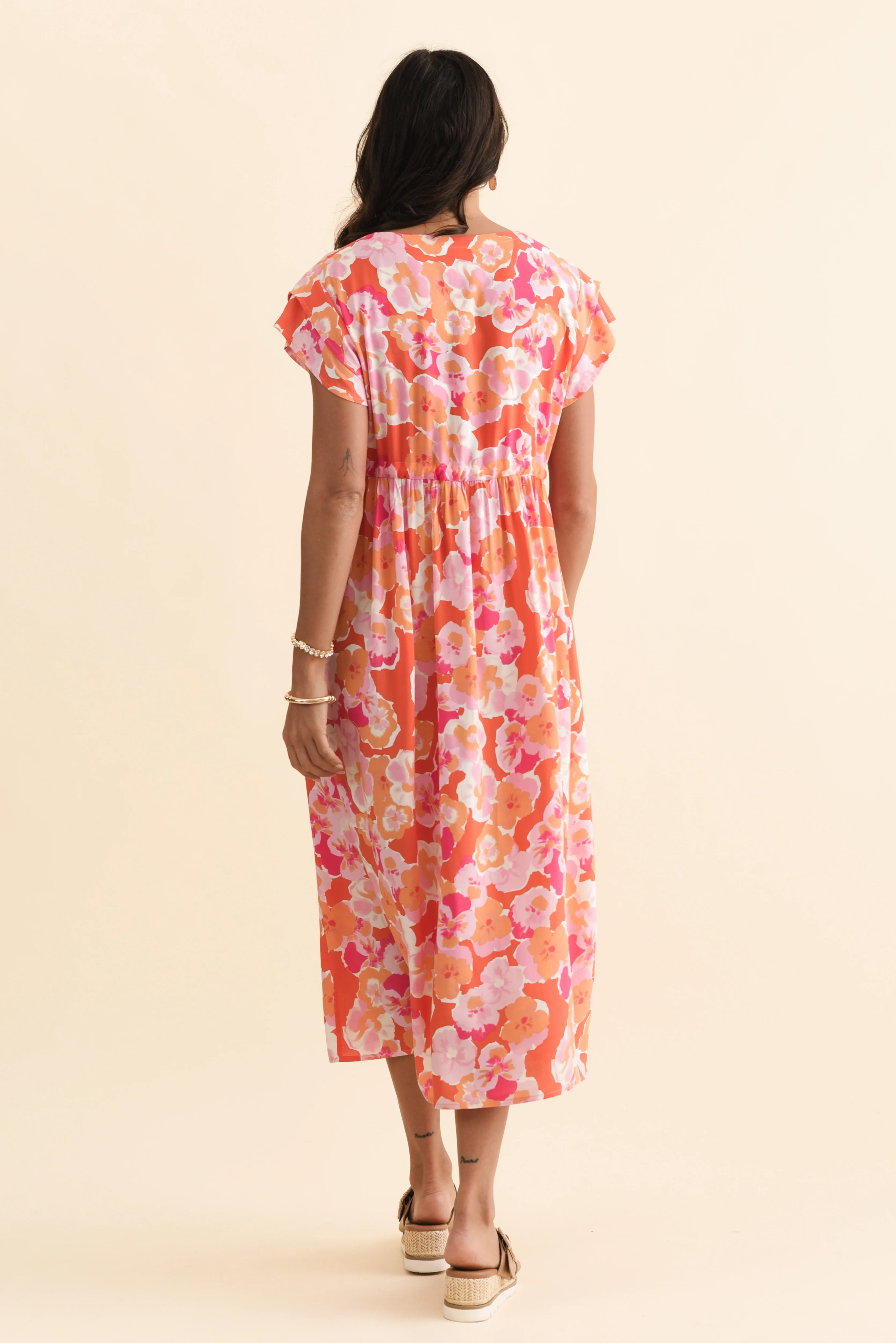 Suzette Orange Floral Midi Dress - Image 4