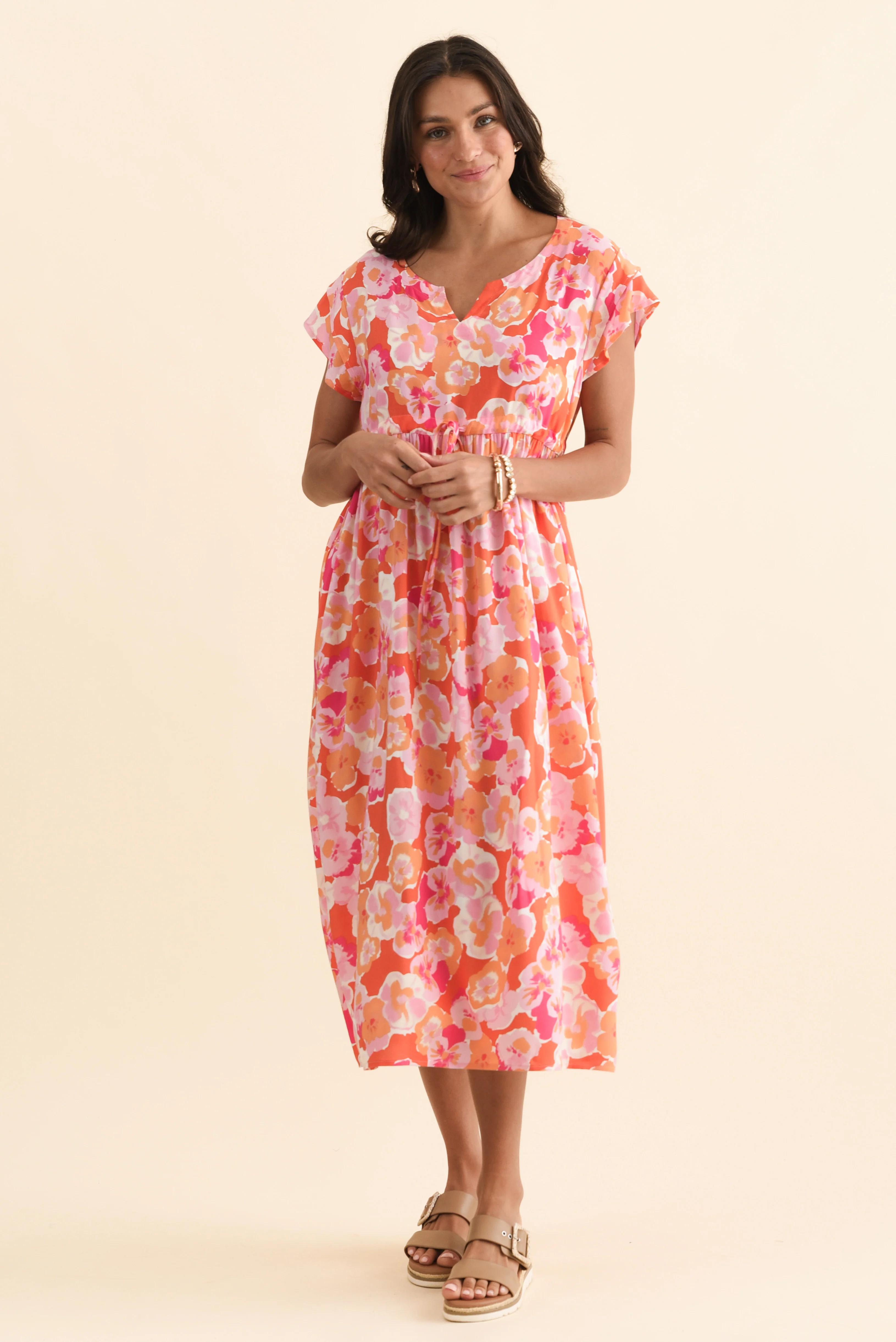 Suzette Orange Floral Midi Dress - Image 6