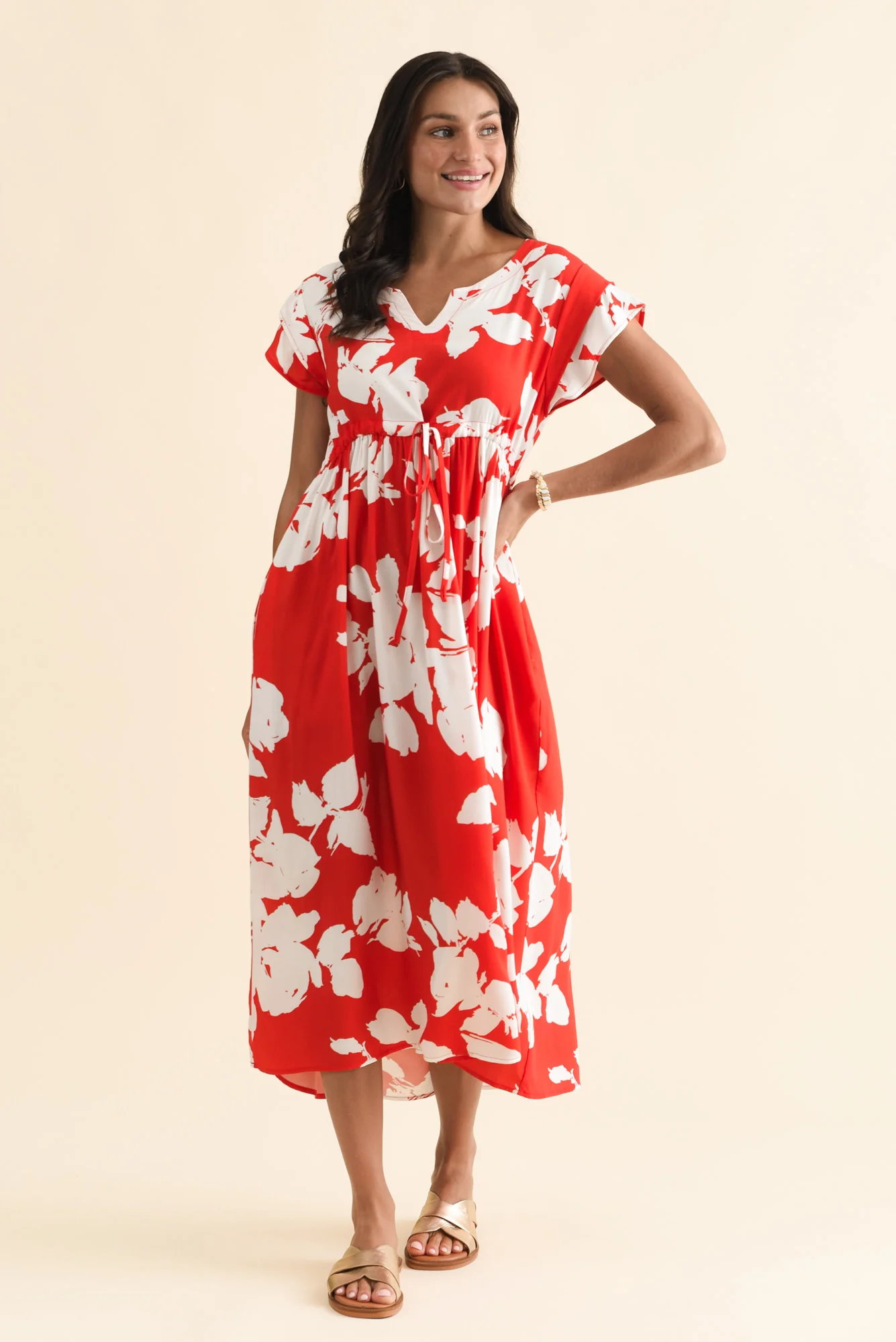 Suzette Red Abstract Midi Dress - Image 2