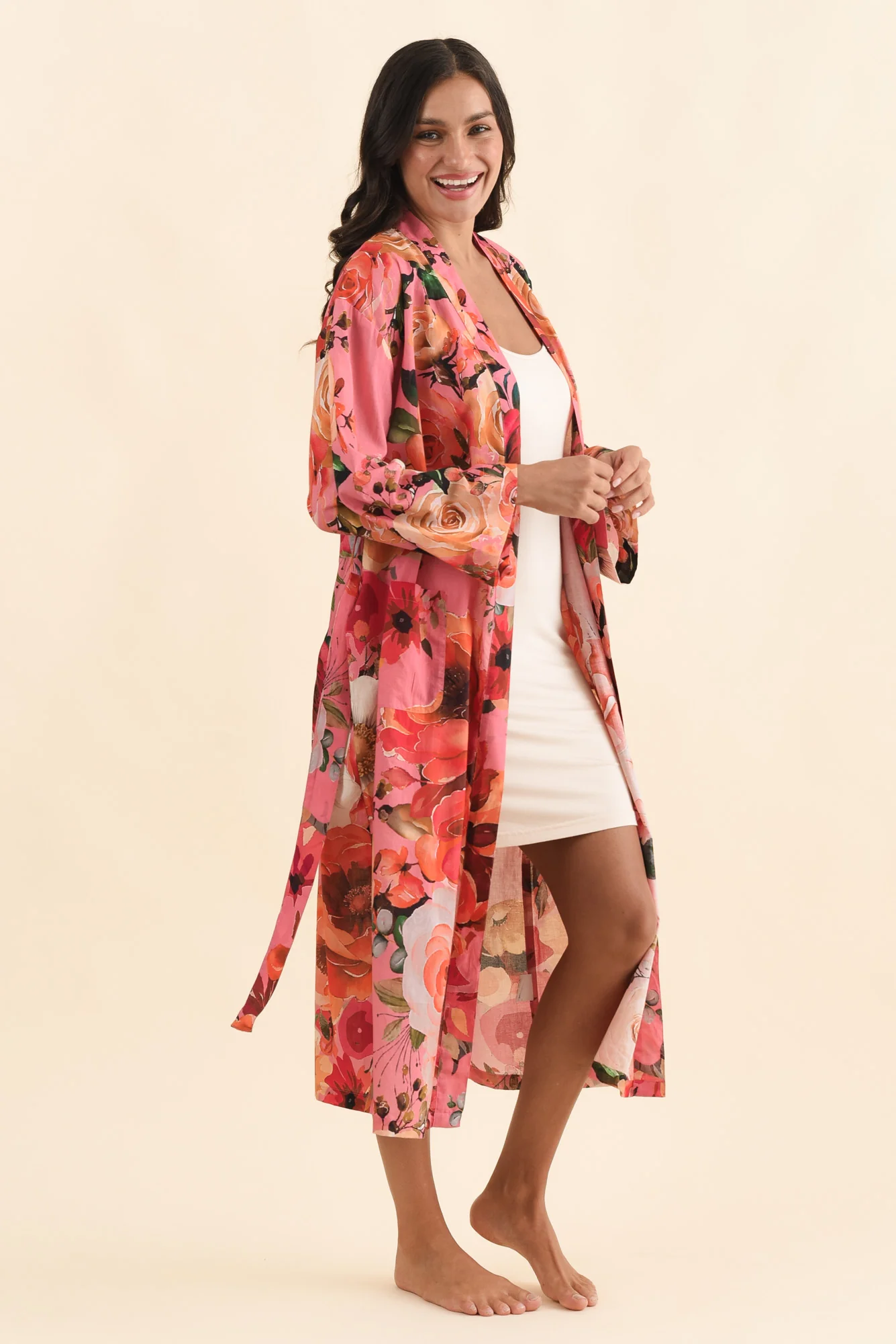 Taji Pink Rose Cotton Kimono - Image 3