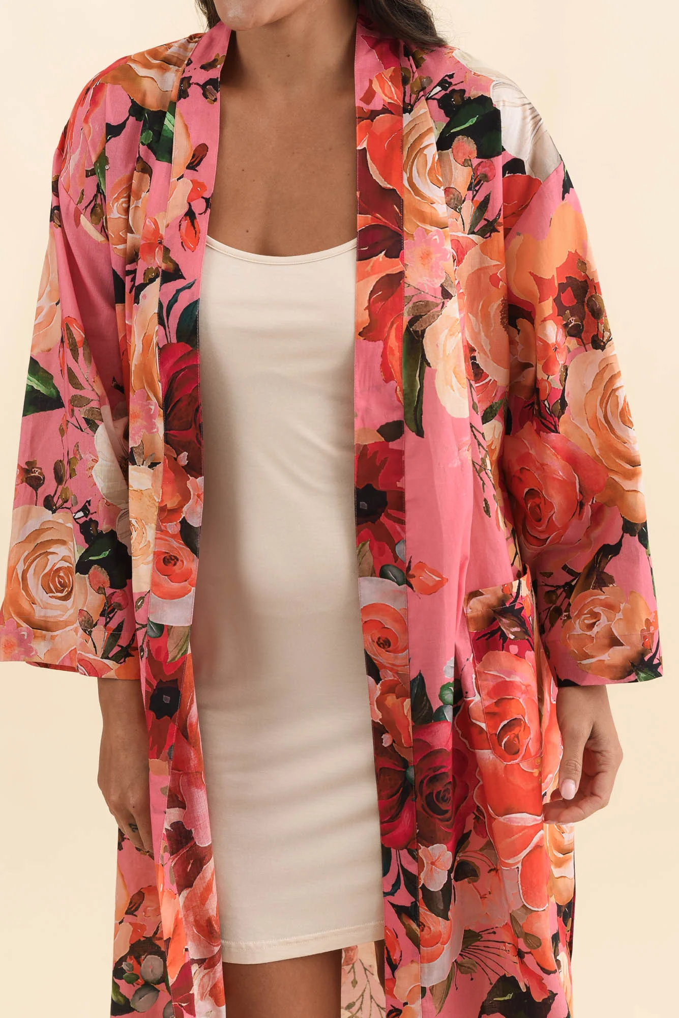 Taji Pink Rose Cotton Kimono - Image 5