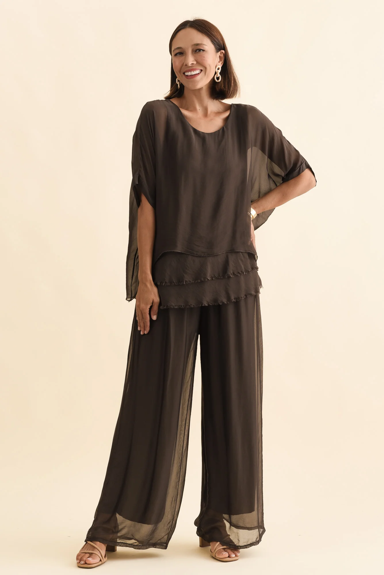 Talia Chocolate Silk Layer Top - Image 2