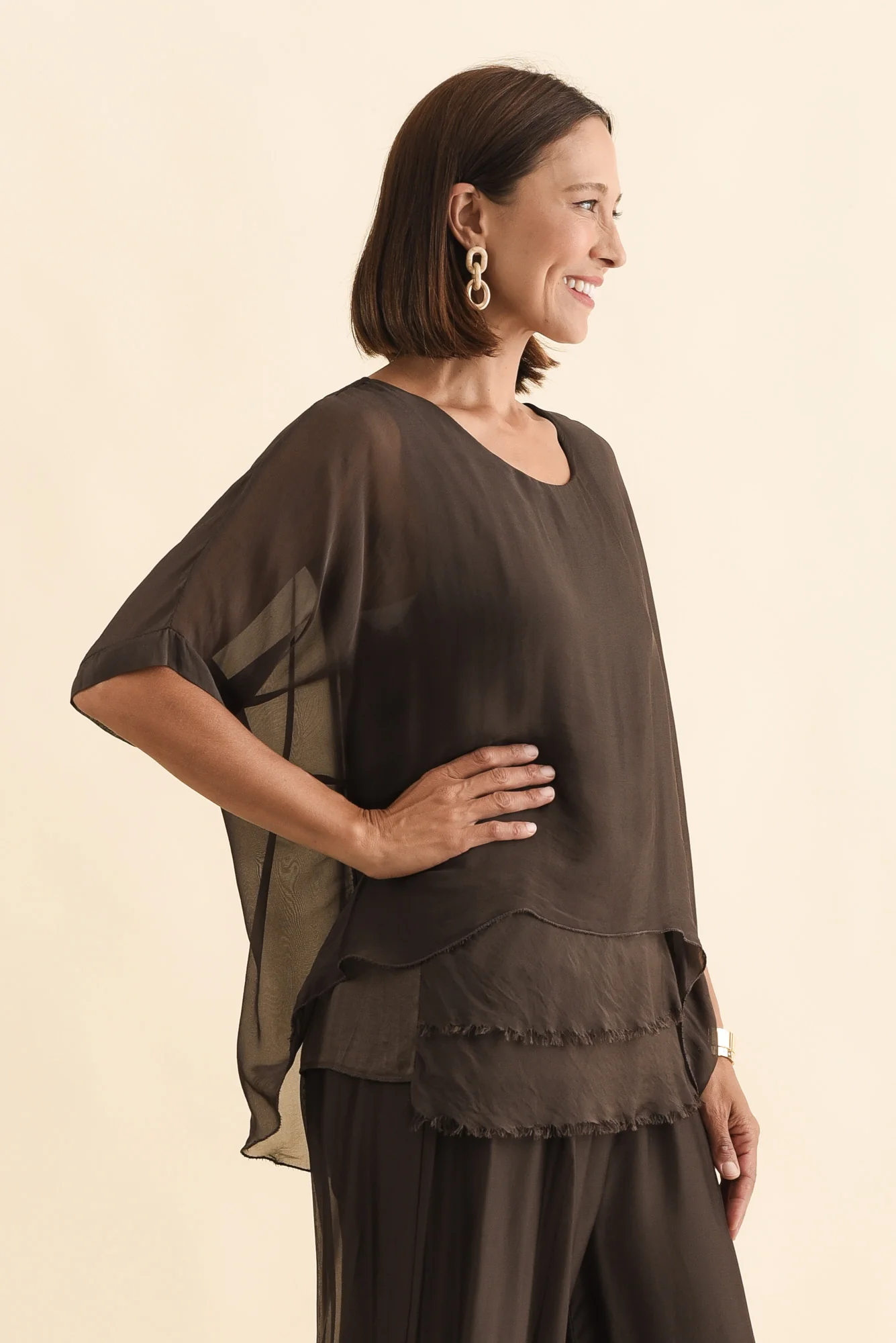Talia Chocolate Silk Layer Top - Image 3