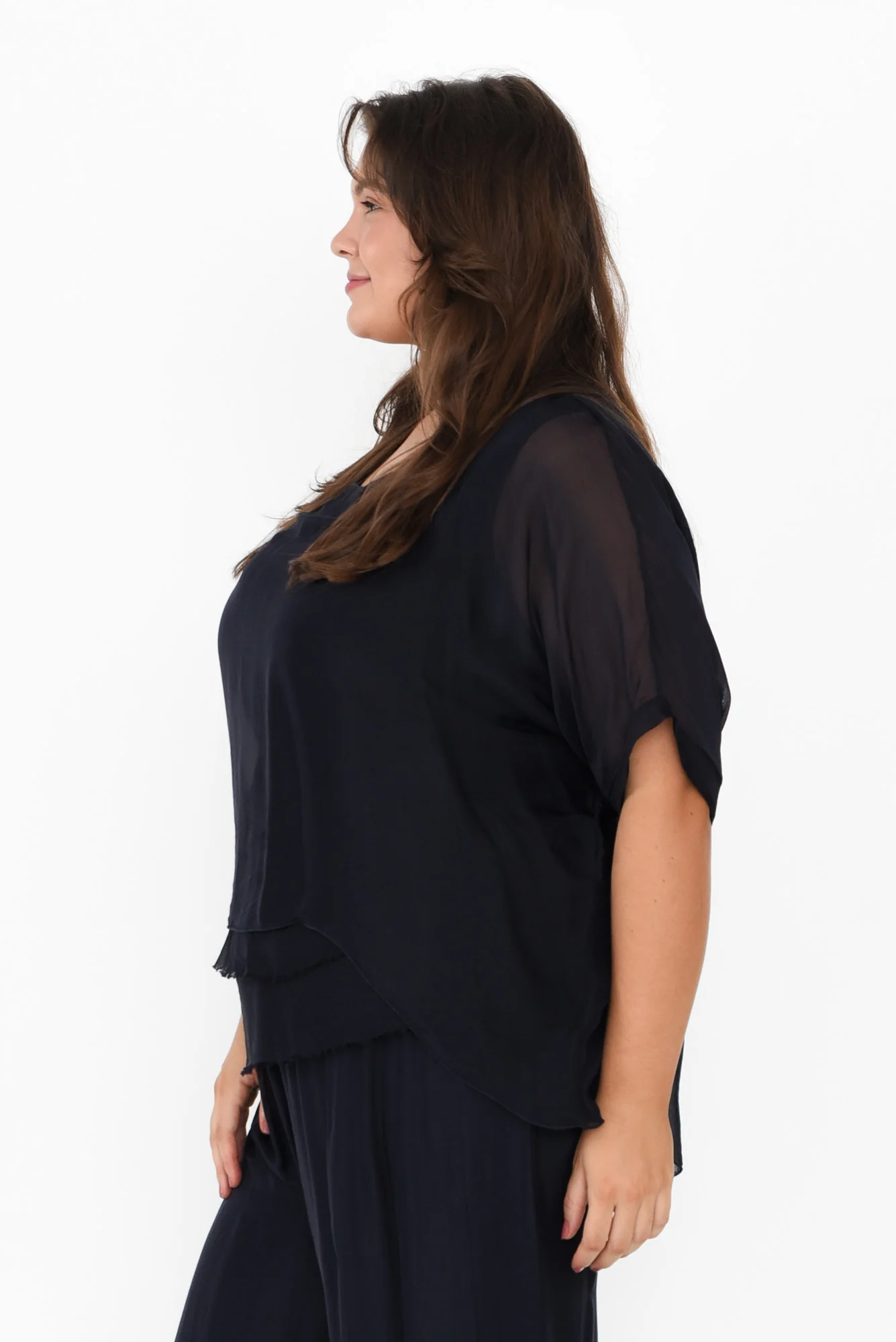 Talia Navy Silk Layer Top - Image 10