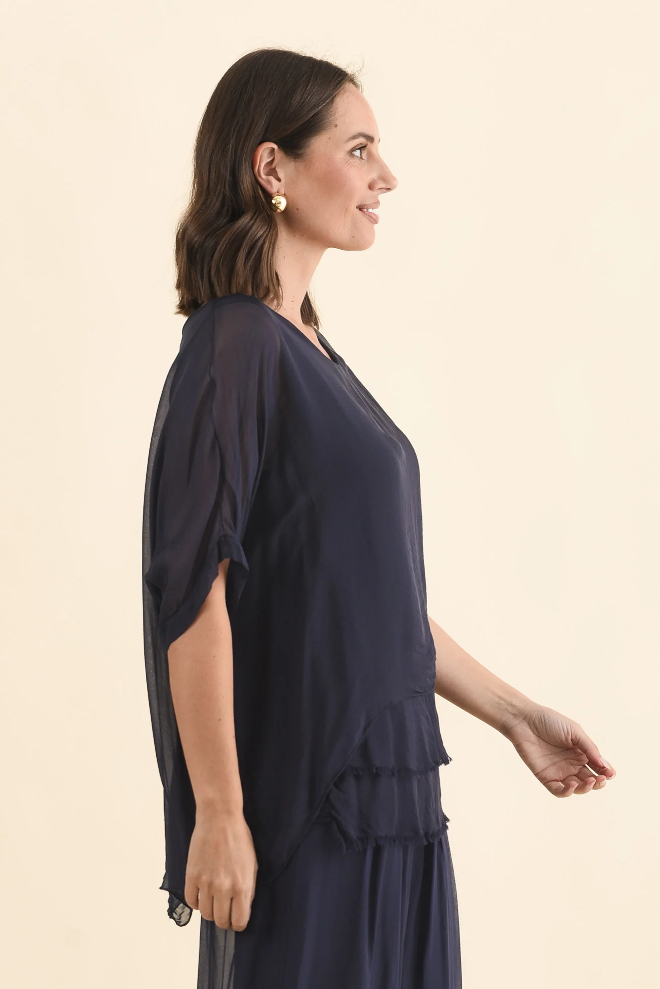 Talia Navy Silk Layer Top - Image 4