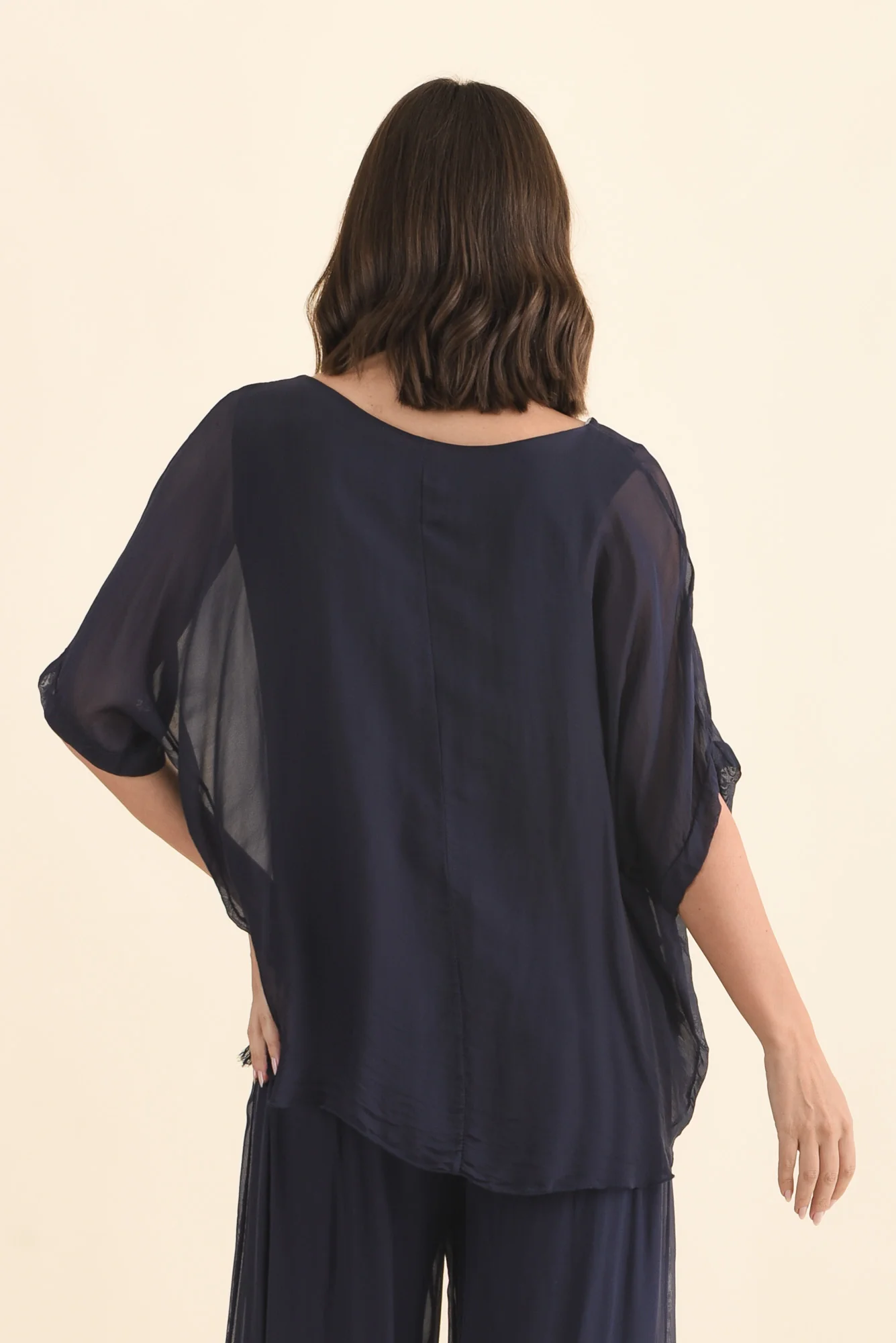 Talia Navy Silk Layer Top - Image 5