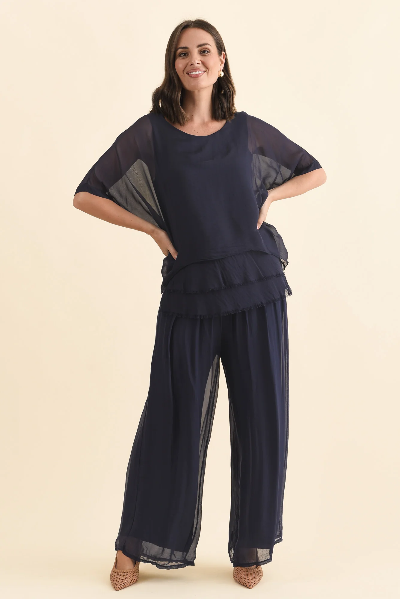 Talia Navy Silk Layer Top - Image 7