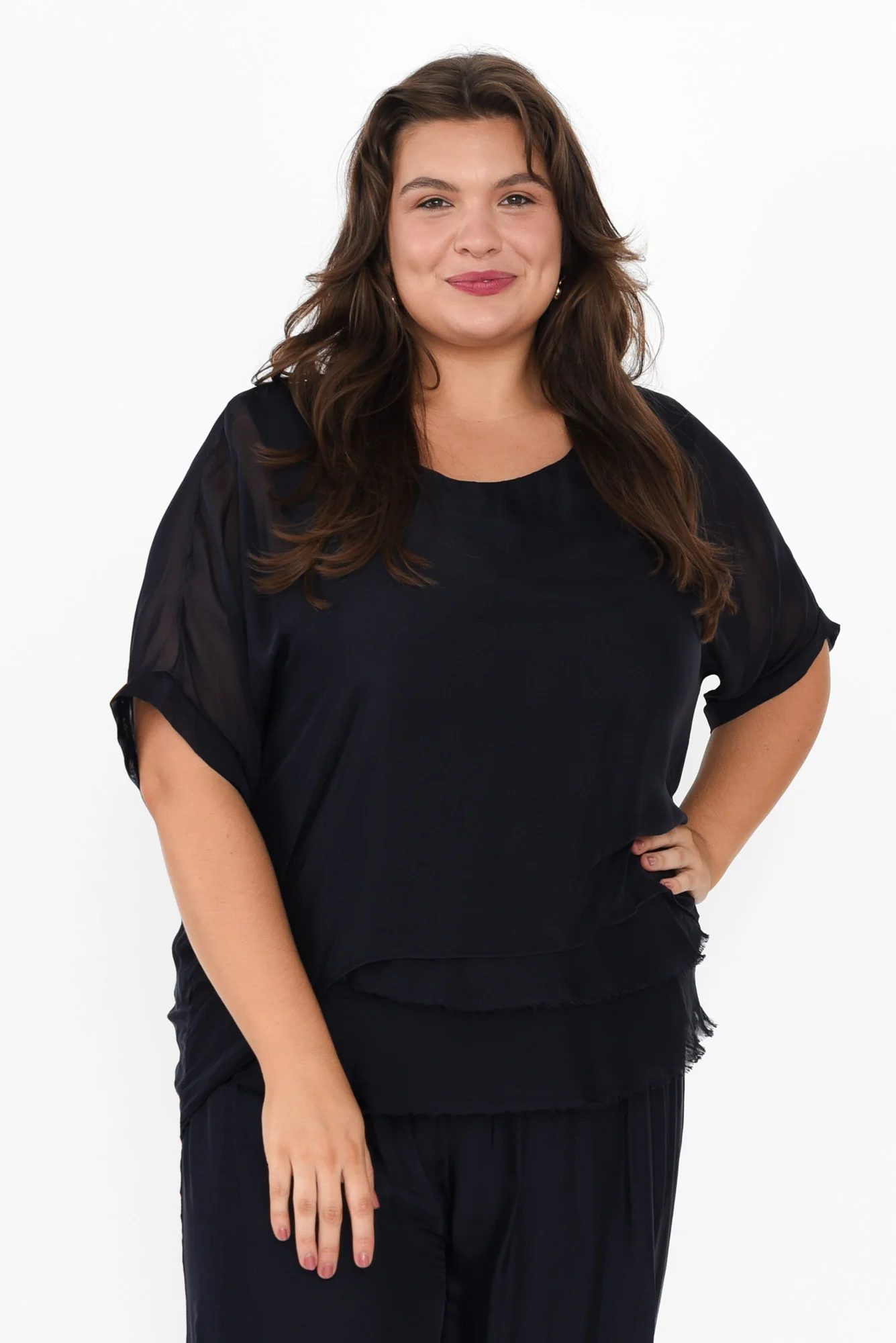 Talia Navy Silk Layer Top - Image 8