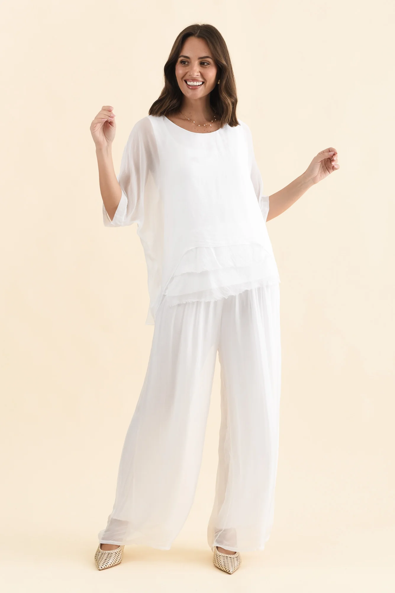 Talia White Silk Layer Top - Image 6