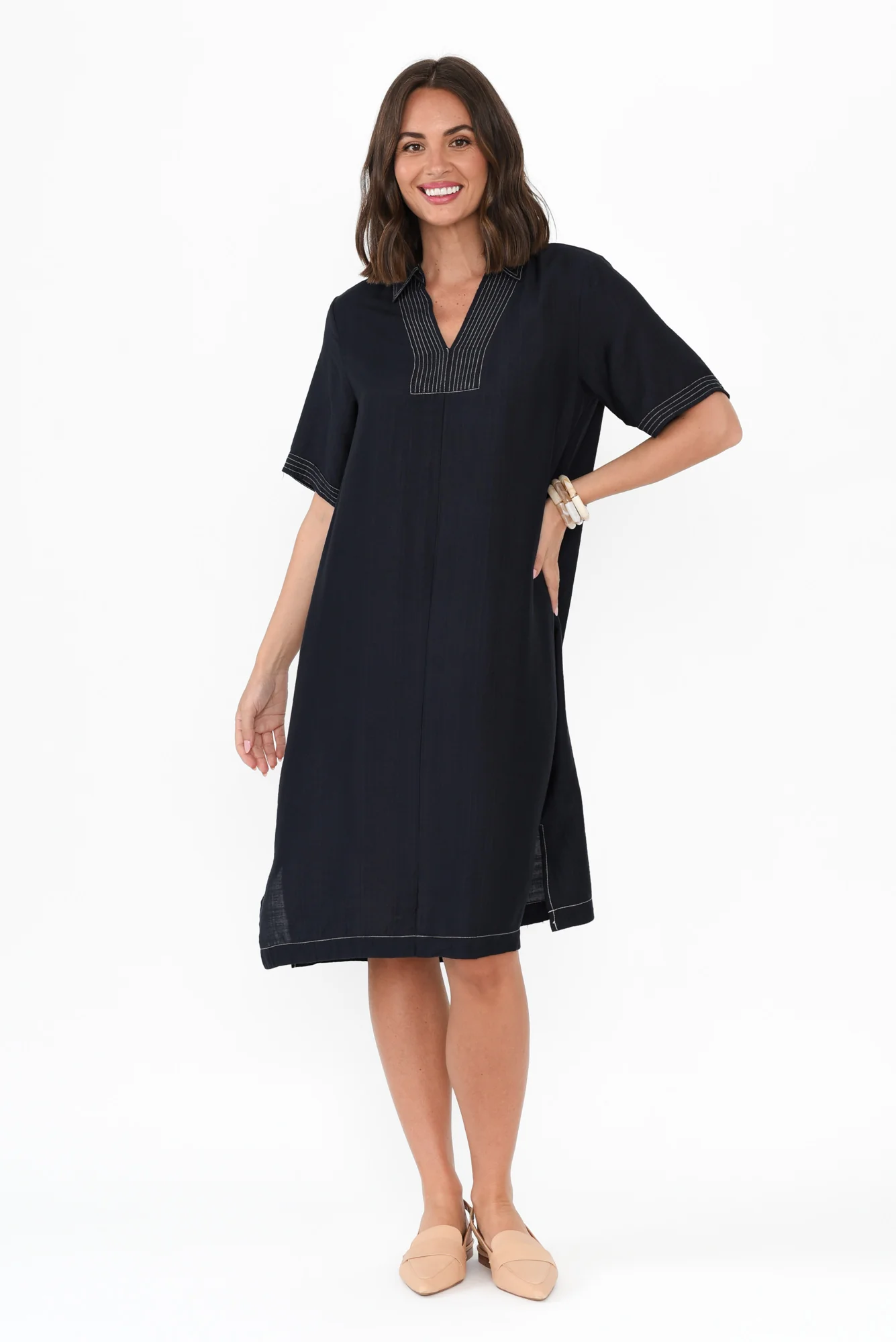 Tatiana Navy Contrast Collared Dress - Image 2