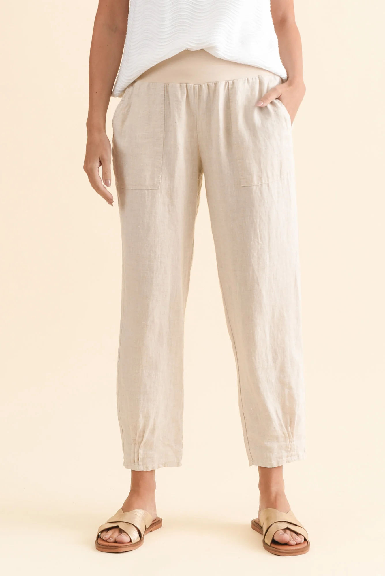 Tatum Beige Linen Pants - Image 2