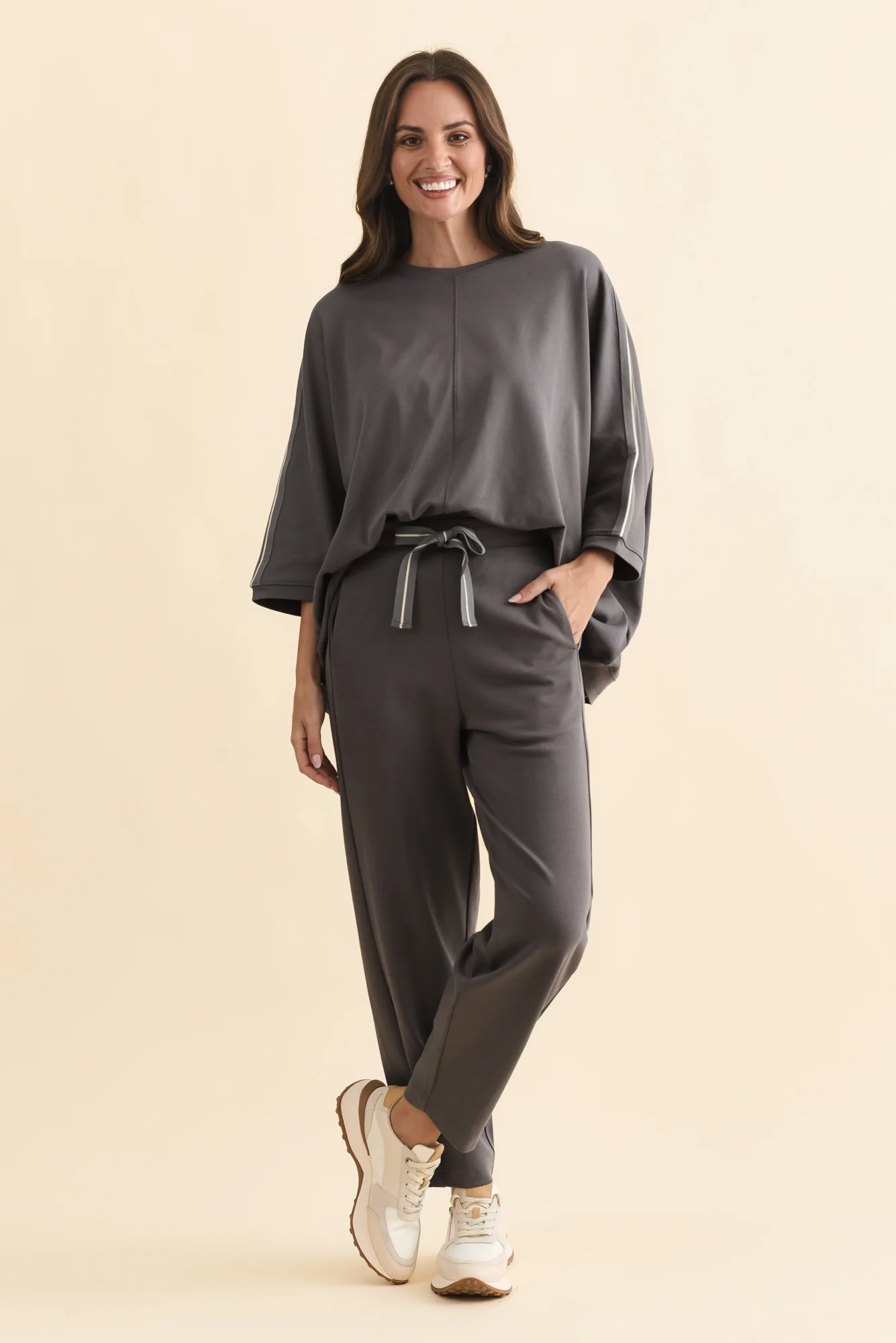 Tenille Grey Cotton Barrel Pants - Image 2