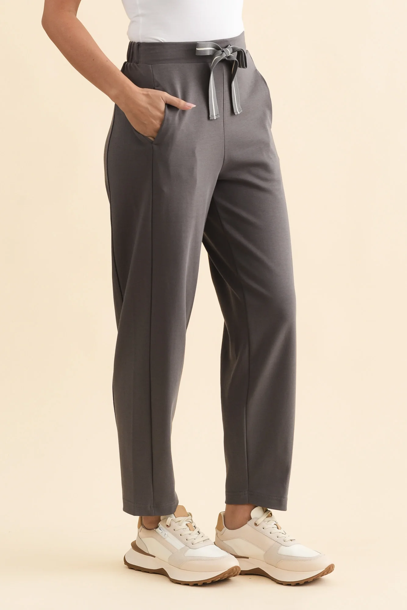 Tenille Grey Cotton Barrel Pants - Image 3