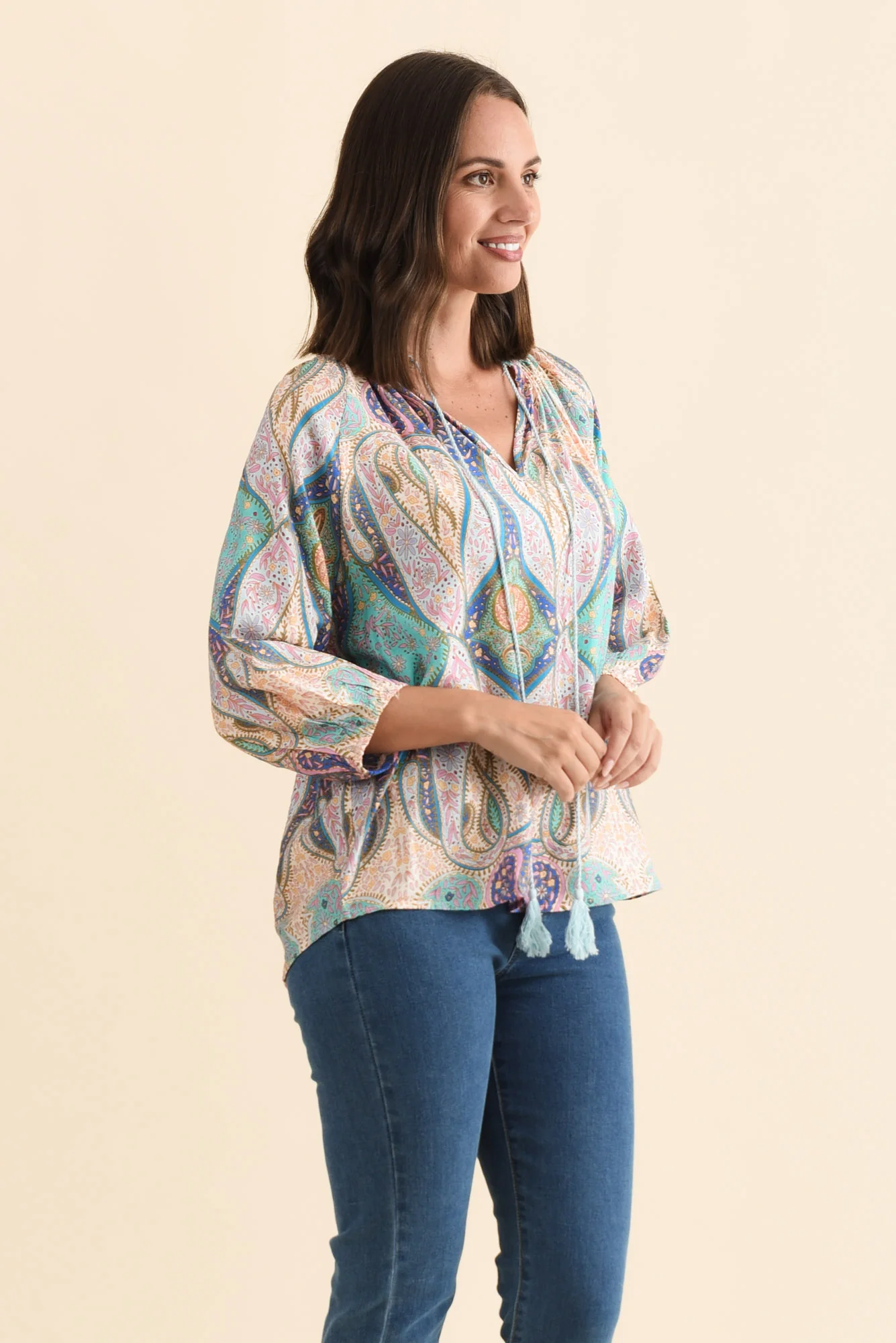 Theo Blue Abstract Cotton Blend Blouse - Image 3