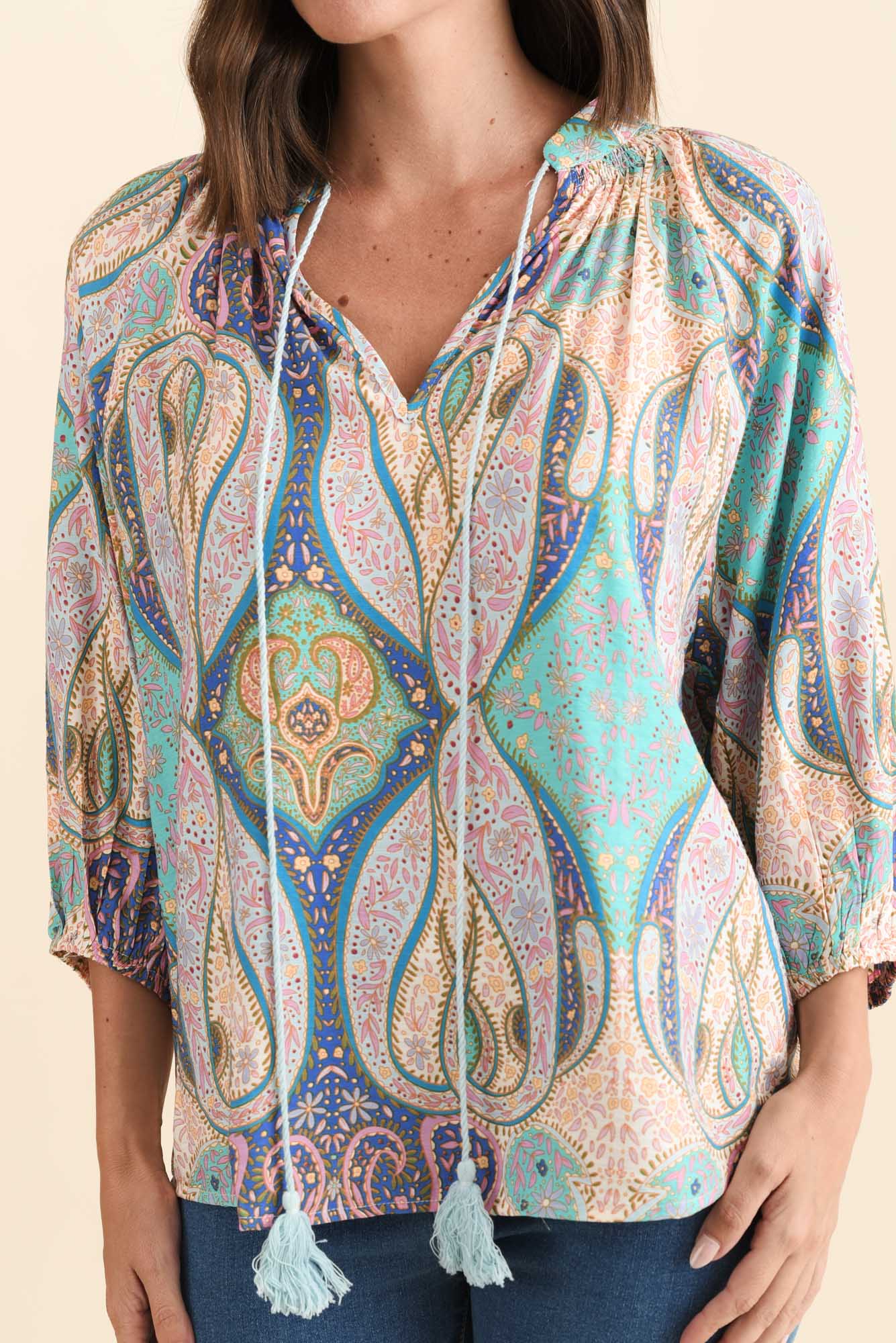 Theo Blue Abstract Cotton Blend Blouse - Image 5