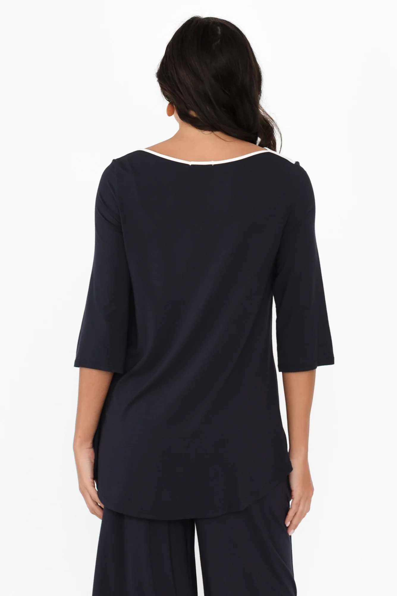 Tilly Navy Contrast 3/4 Sleeve Micro Modal Tee - Image 5