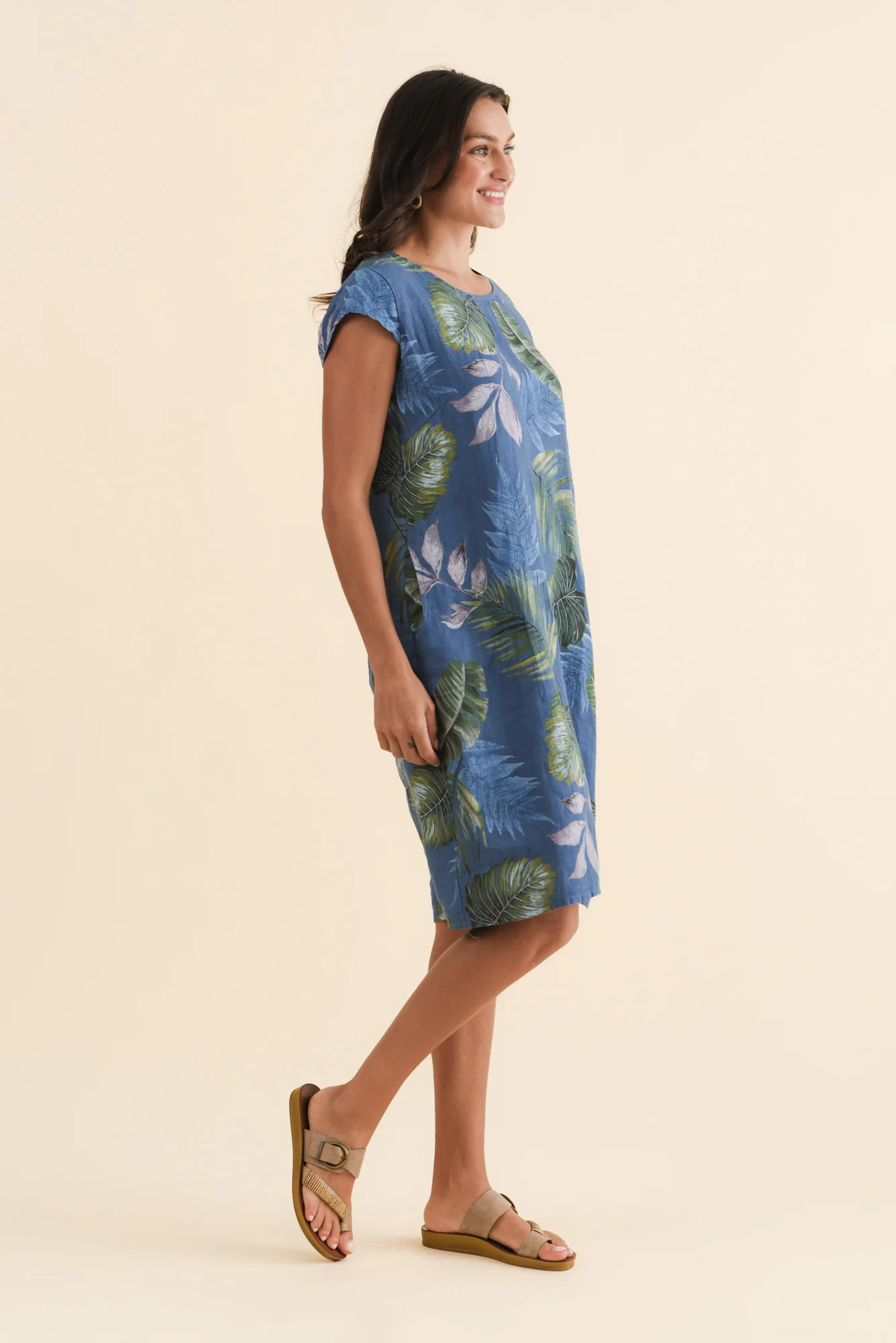 Tina Steel Palm Linen Pocket Dress - Image 4