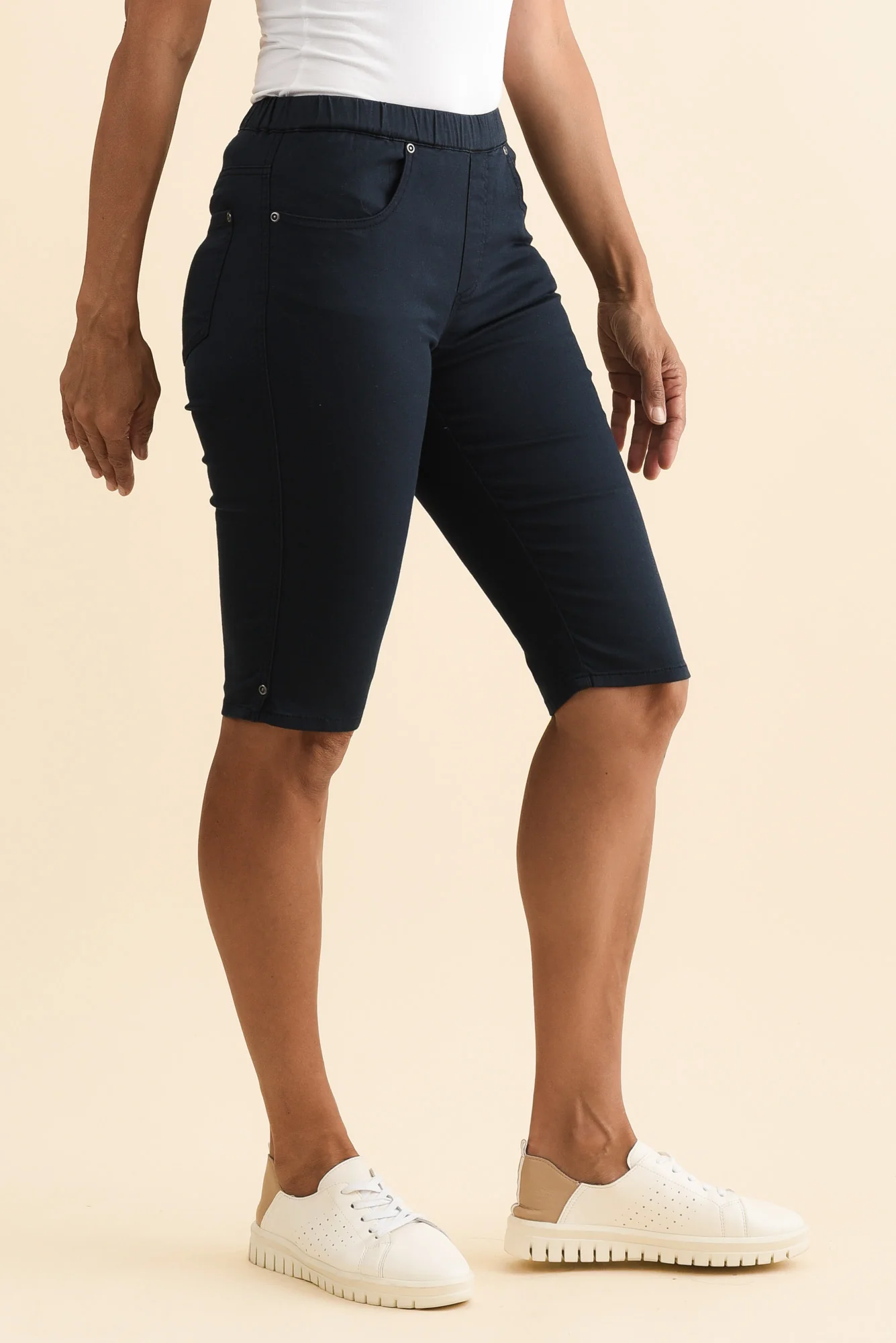 Tora Navy Stretch Shorts - Image 3