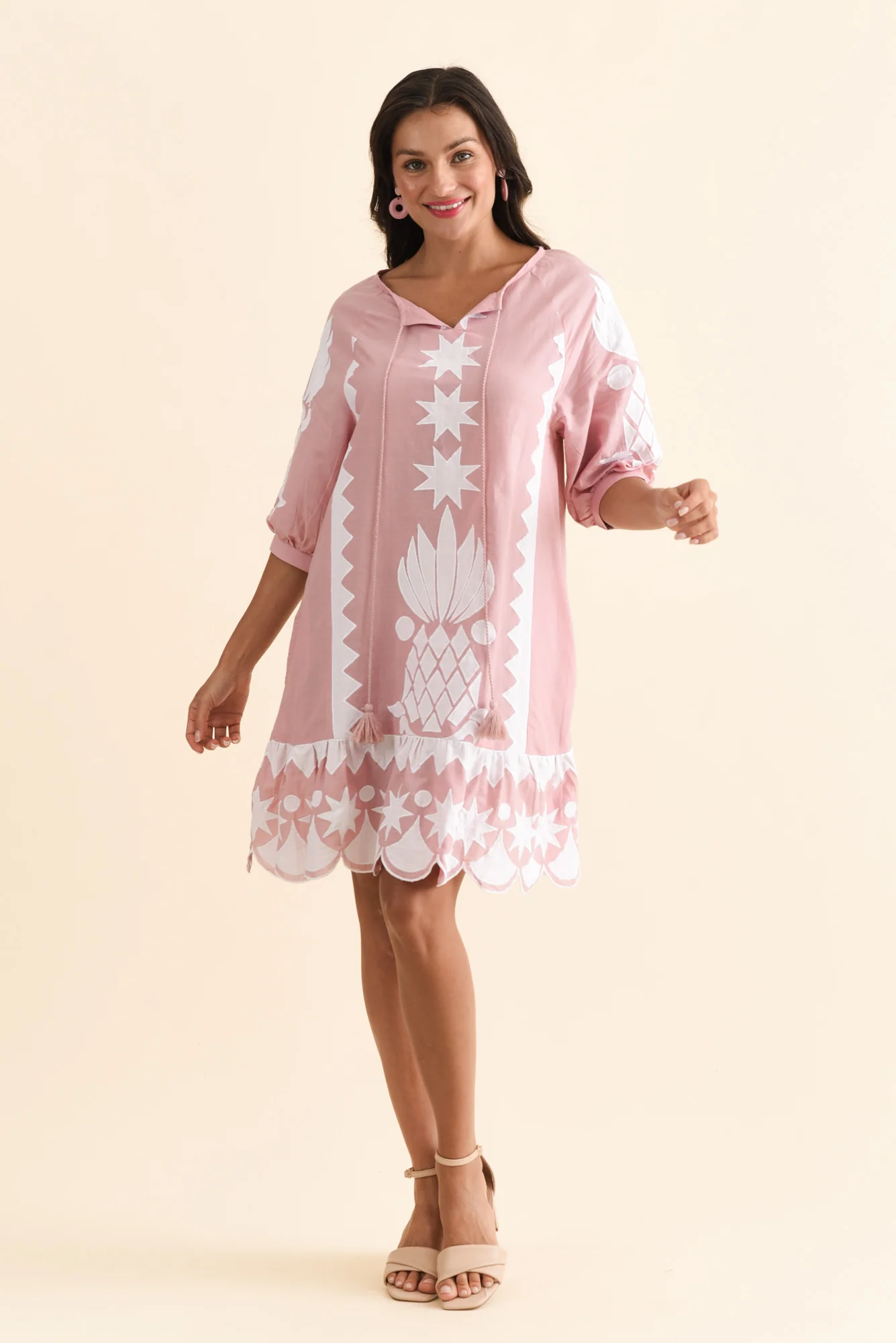 Tori Pink Abstract Cotton Tassel Dress - Image 2
