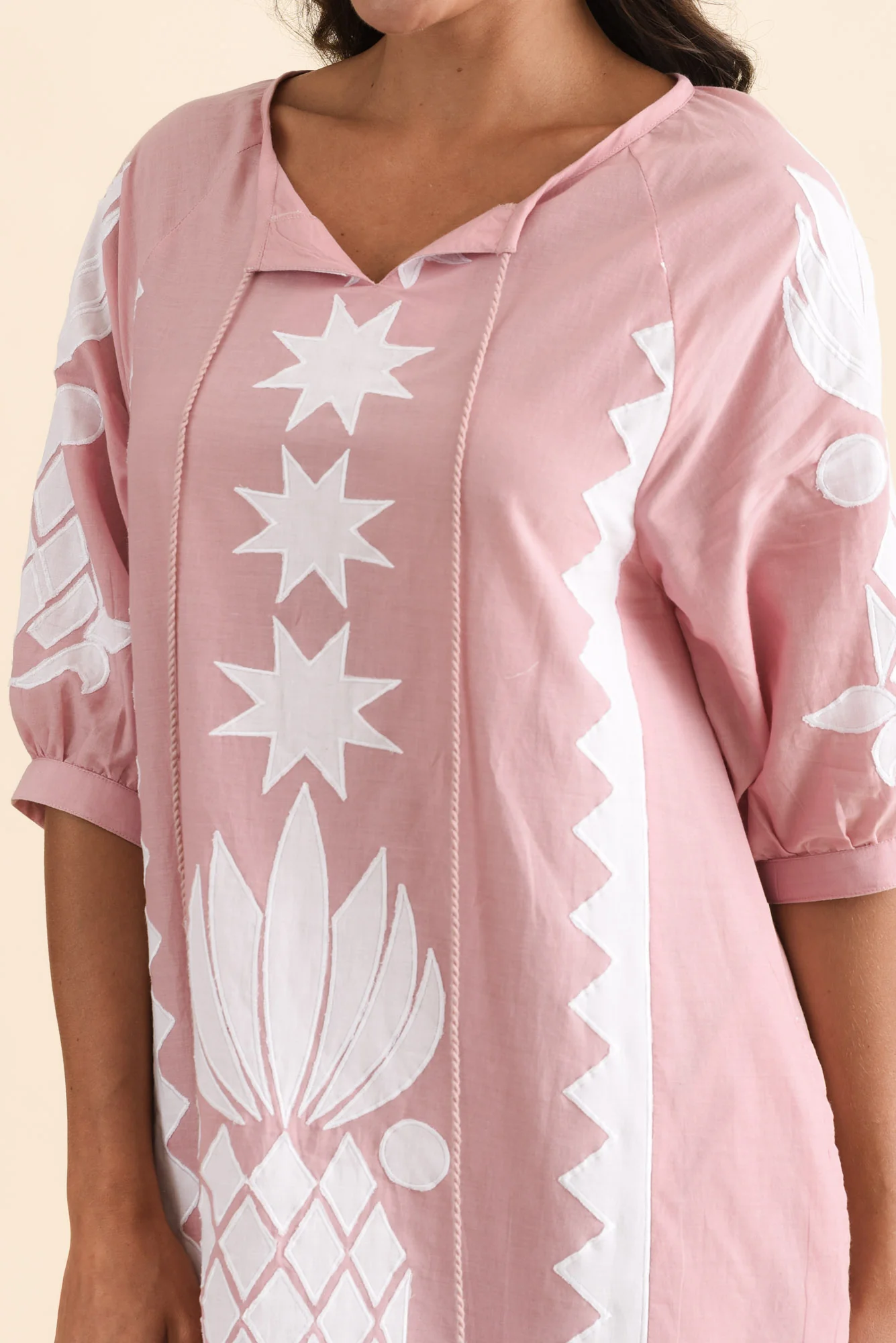 Tori Pink Abstract Cotton Tassel Dress - Image 5