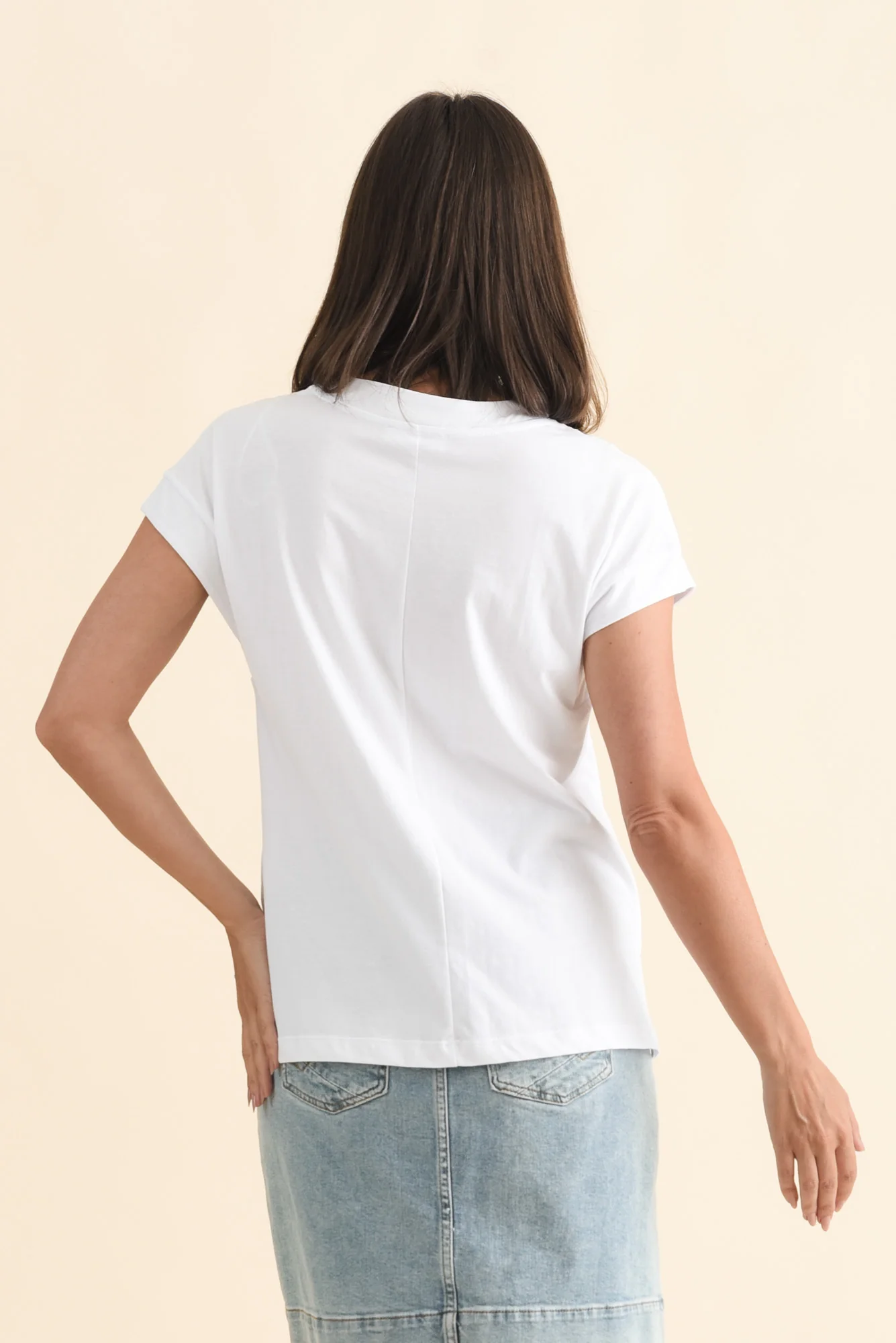Tracy White Cotton V Neck Tee - Image 4