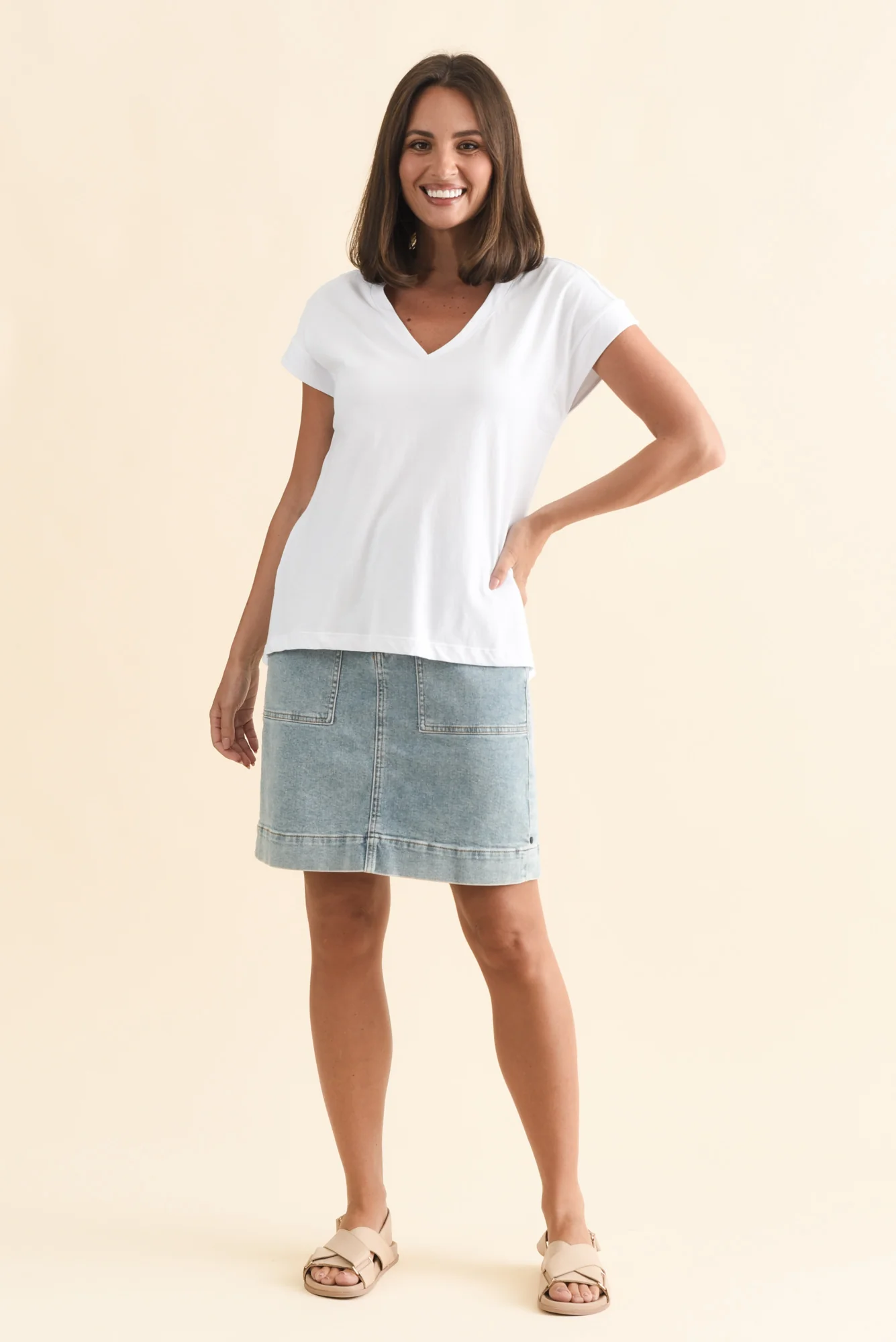 Tracy White Cotton V Neck Tee - Image 6